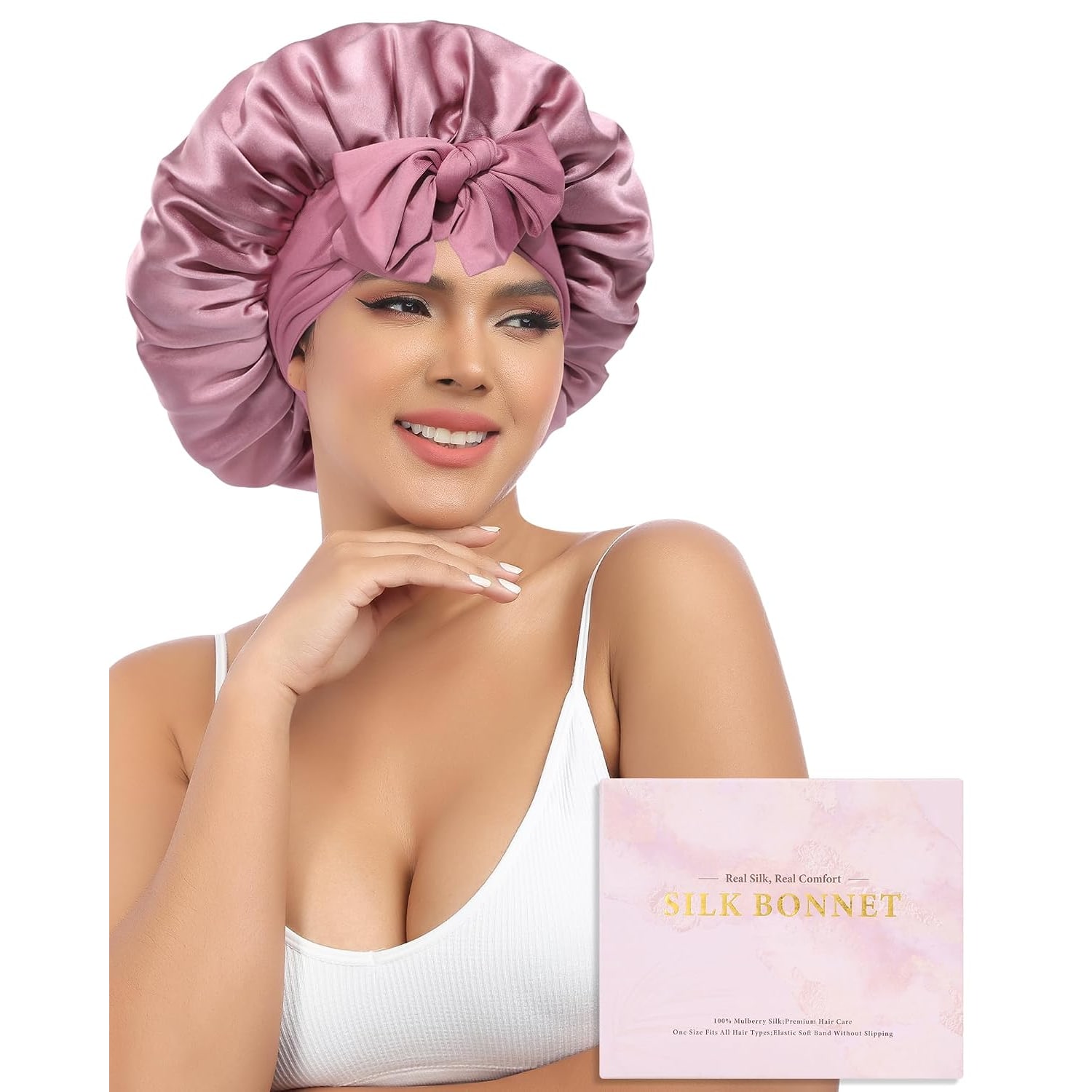 Dusty Rose 19 Momme Mulberry Silk Sleep Bonnet