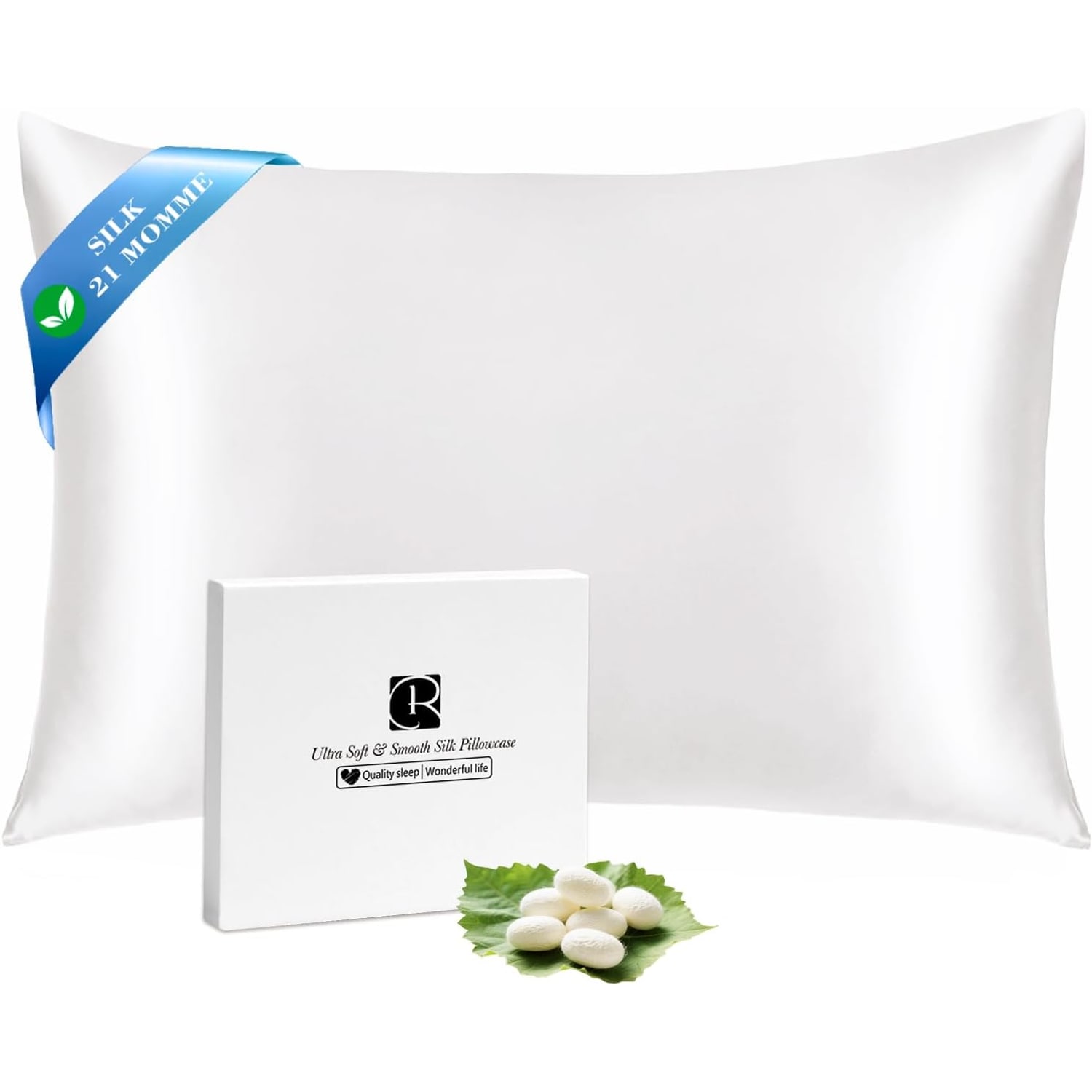 Ivory 21 Momme Mulberry Silk Pillowcase, Queen