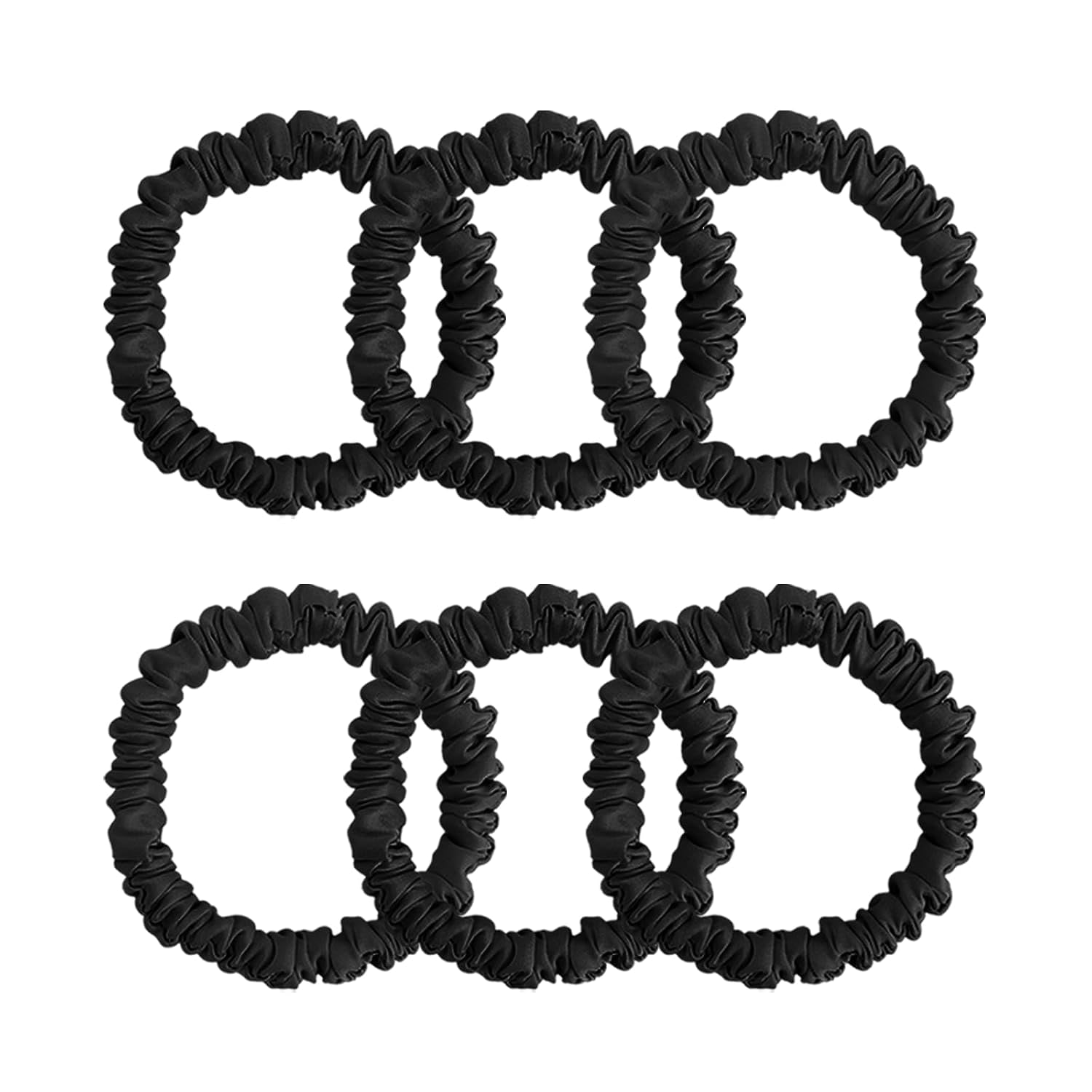Black Mulberry Silk Hair Ties, 6 Pack