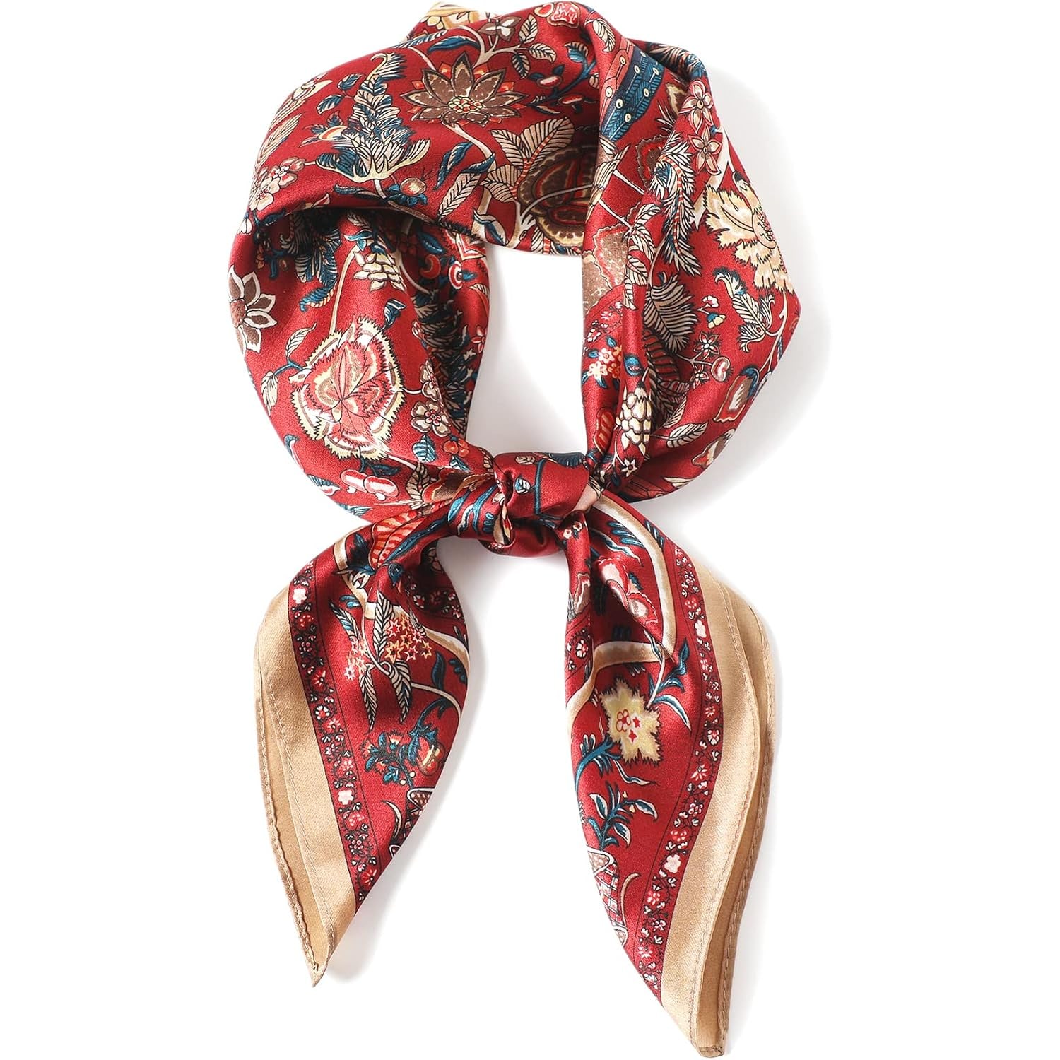 Red Printed Mulberry Silk Scarf, Approx. 26-Inch Square
