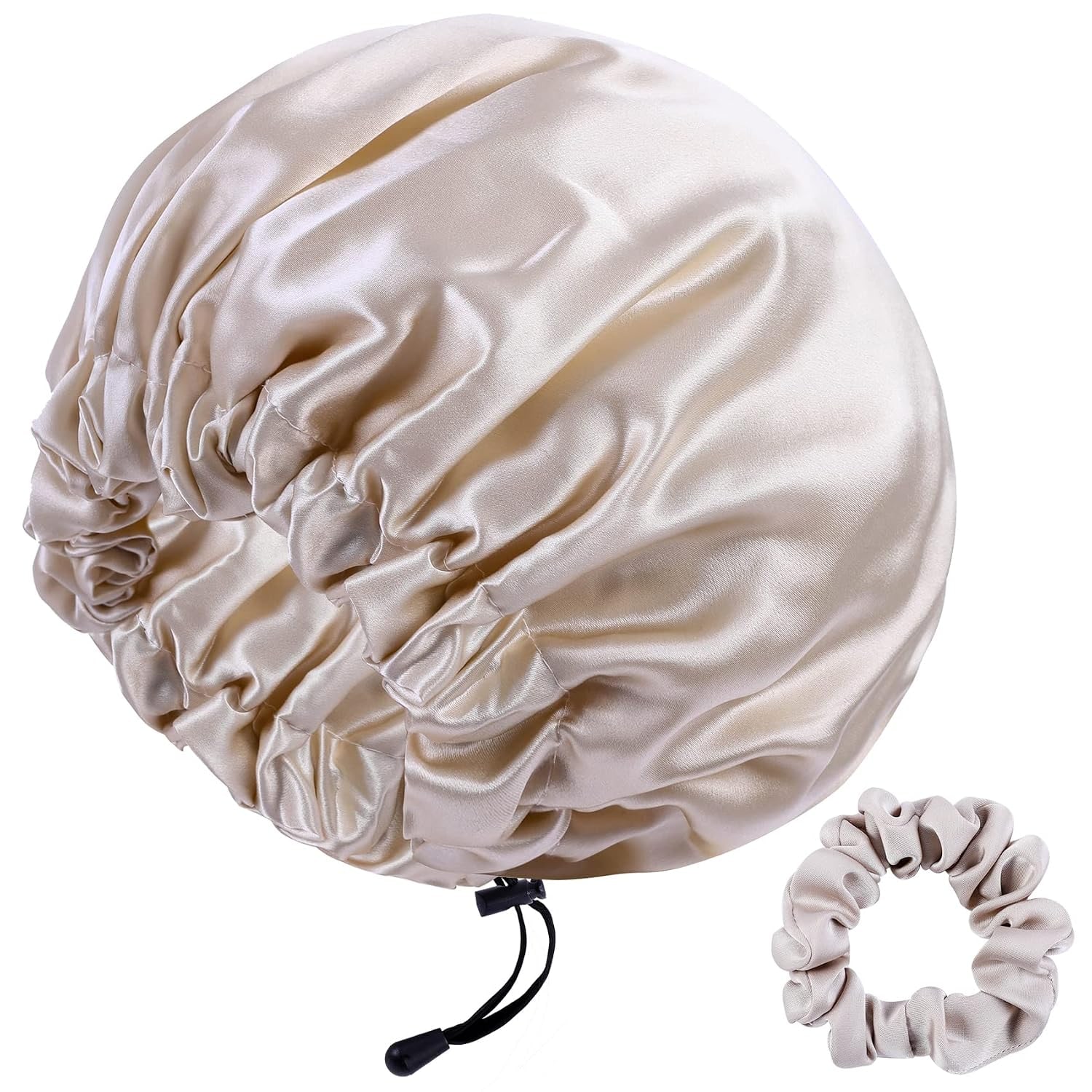 Beige 22 Momme Mulberry Silk Bonnet with Scrunchie: image 1