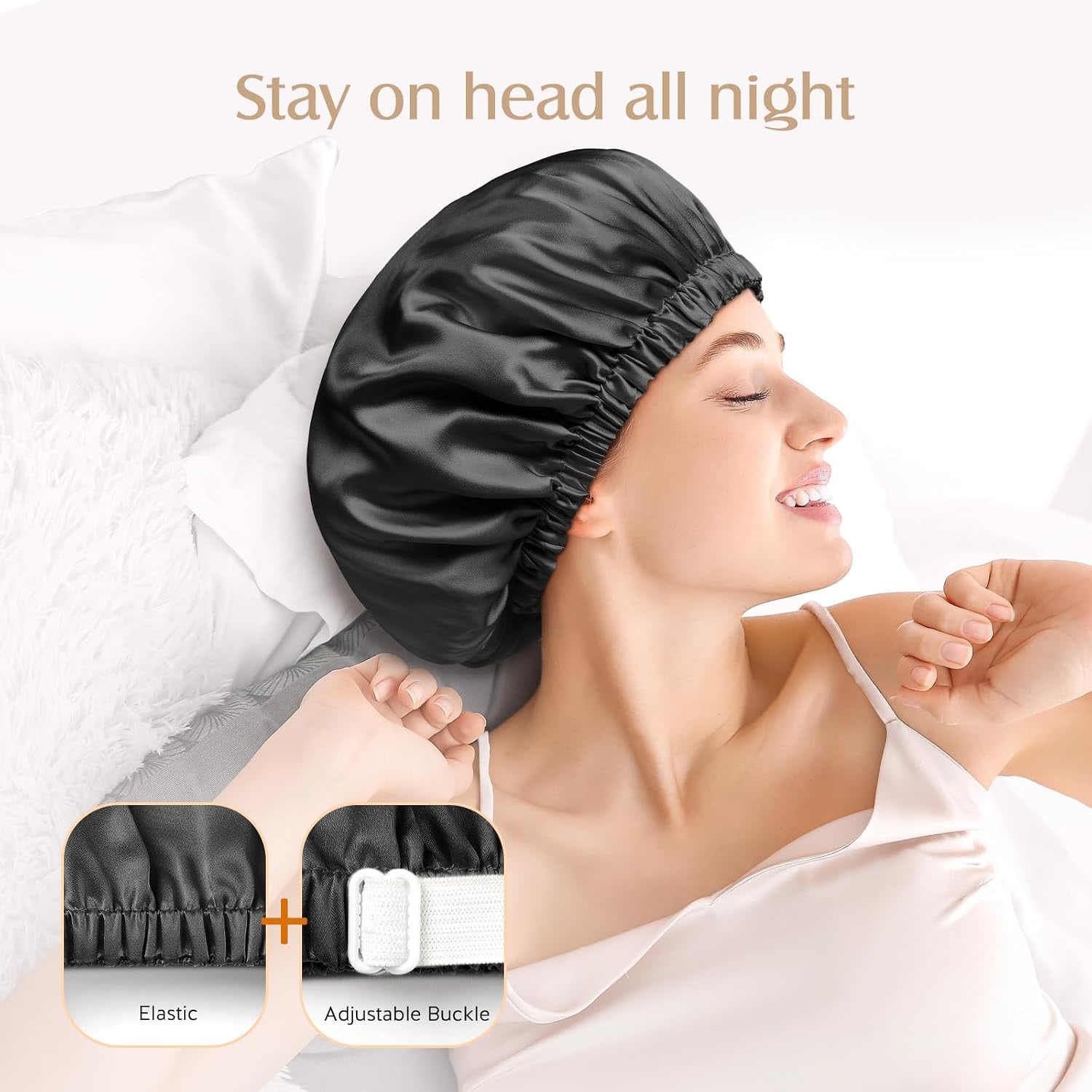 Black Double Layer 22 Momme Mulberry Silk Bonnet: image 3