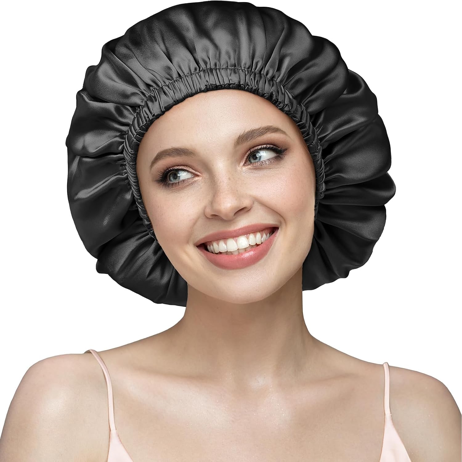 Black Double Layer 22 Momme Mulberry Silk Bonnet: image 1