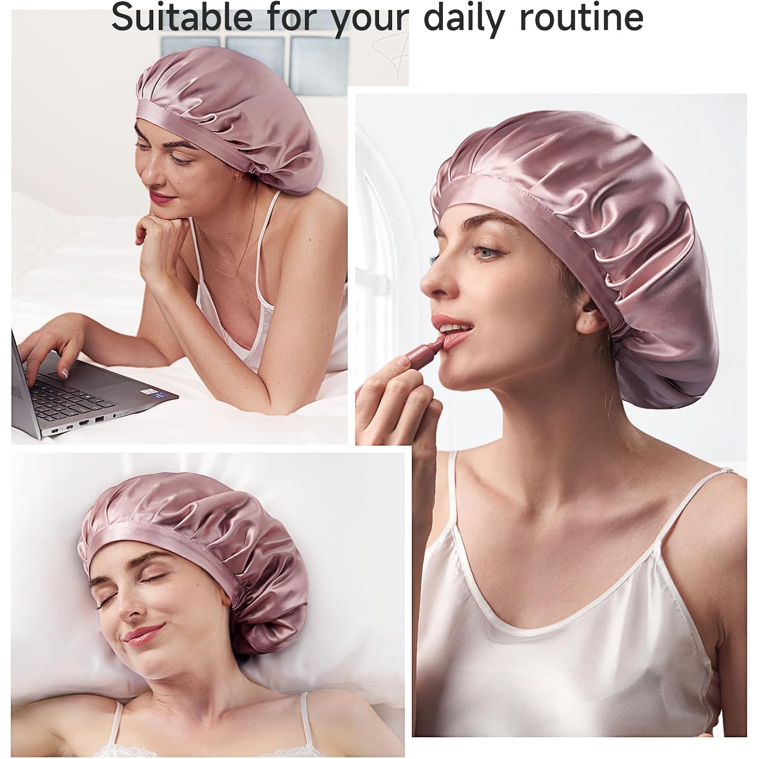 Pink 22 Momme Large Double Layer Silk Bonnet: image 4