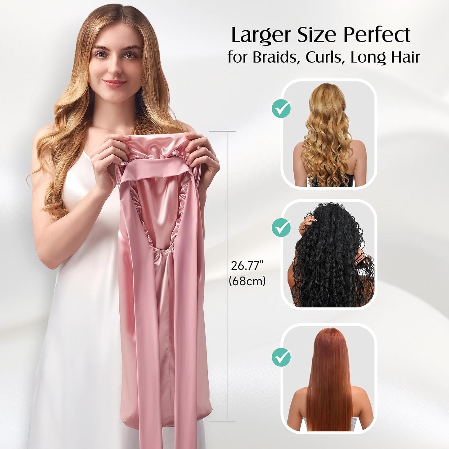 Pink Double Layer 22 Momme Mulberry Silk Bonnet for Long Hair