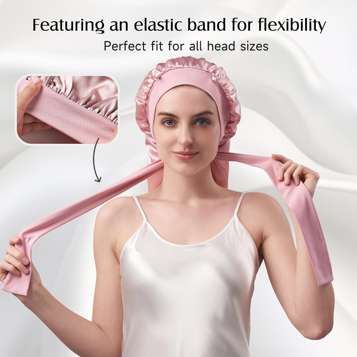 Pink Double Layer 22 Momme Mulberry Silk Bonnet for Long Hair