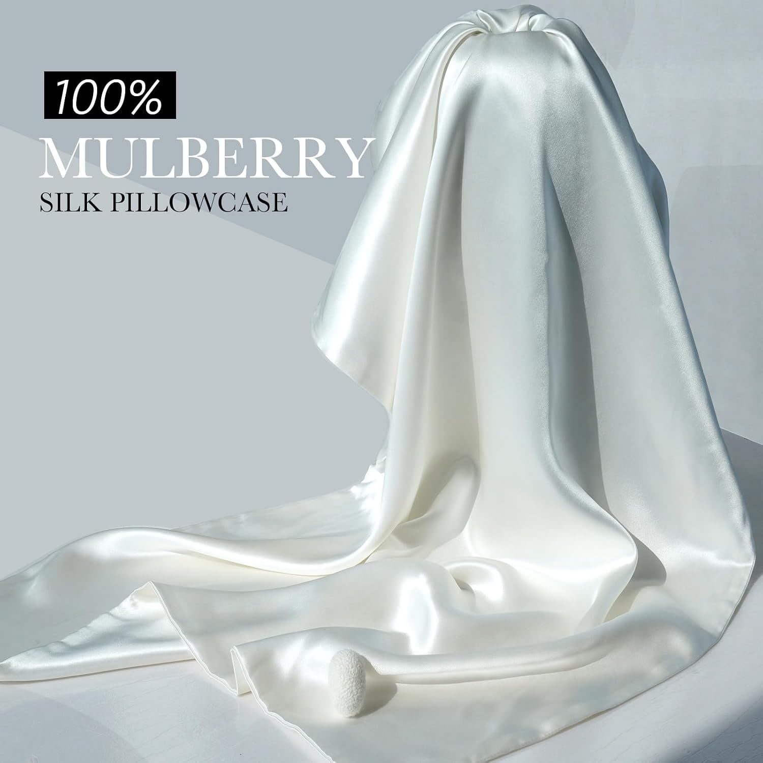 Ivory 22 Momme Mulberry Silk Pillowcases, Standard, 2 Pack: image 3