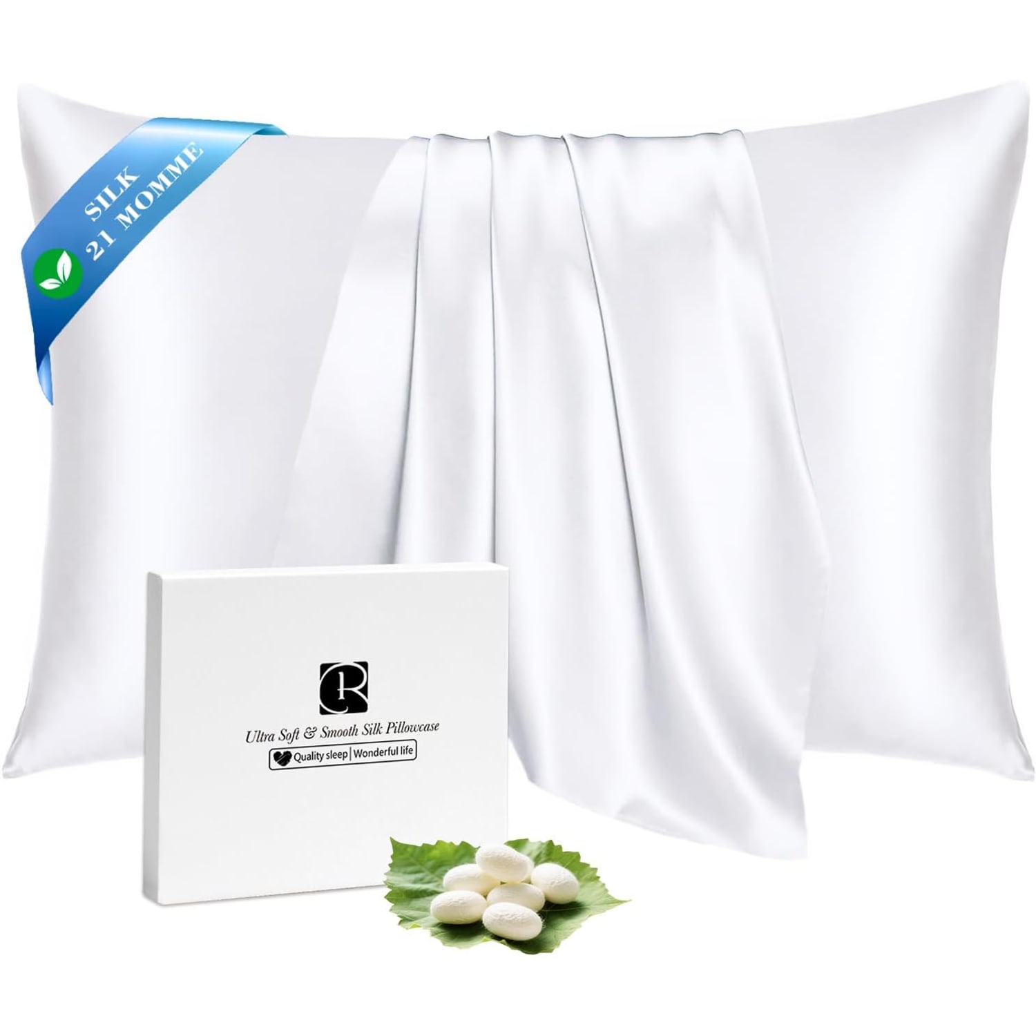 White 21 Momme Mulberry Silk Pillowcase, King Size