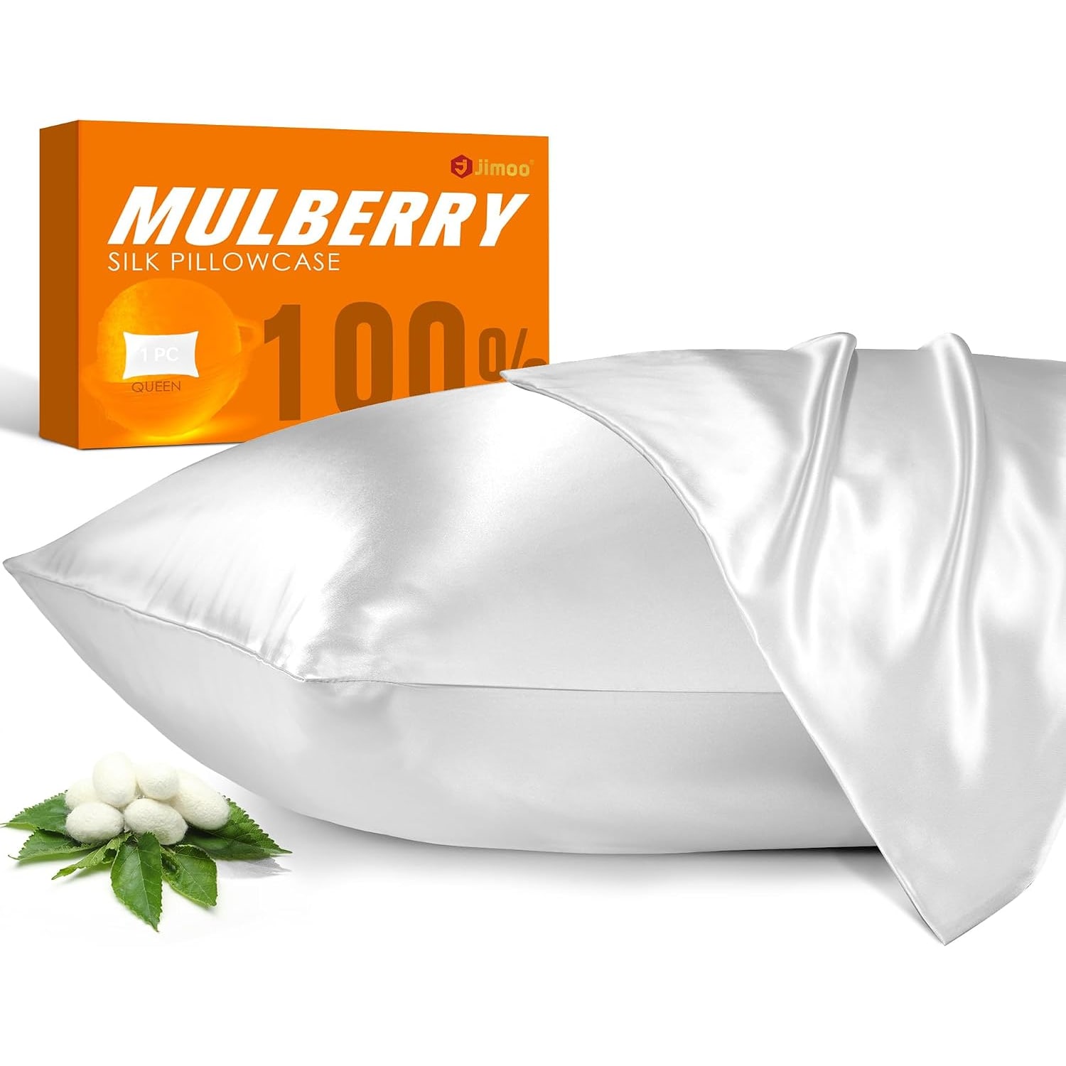 White 22 Momme Mulberry Silk Pillowcase, Queen 20" x 30"