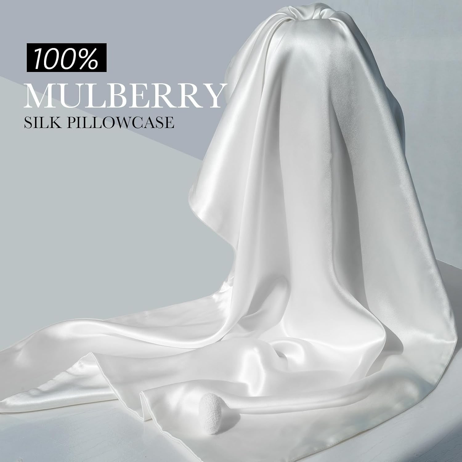 White 22 Momme Mulberry Silk Pillowcase, Queen 20" x 30": image 3