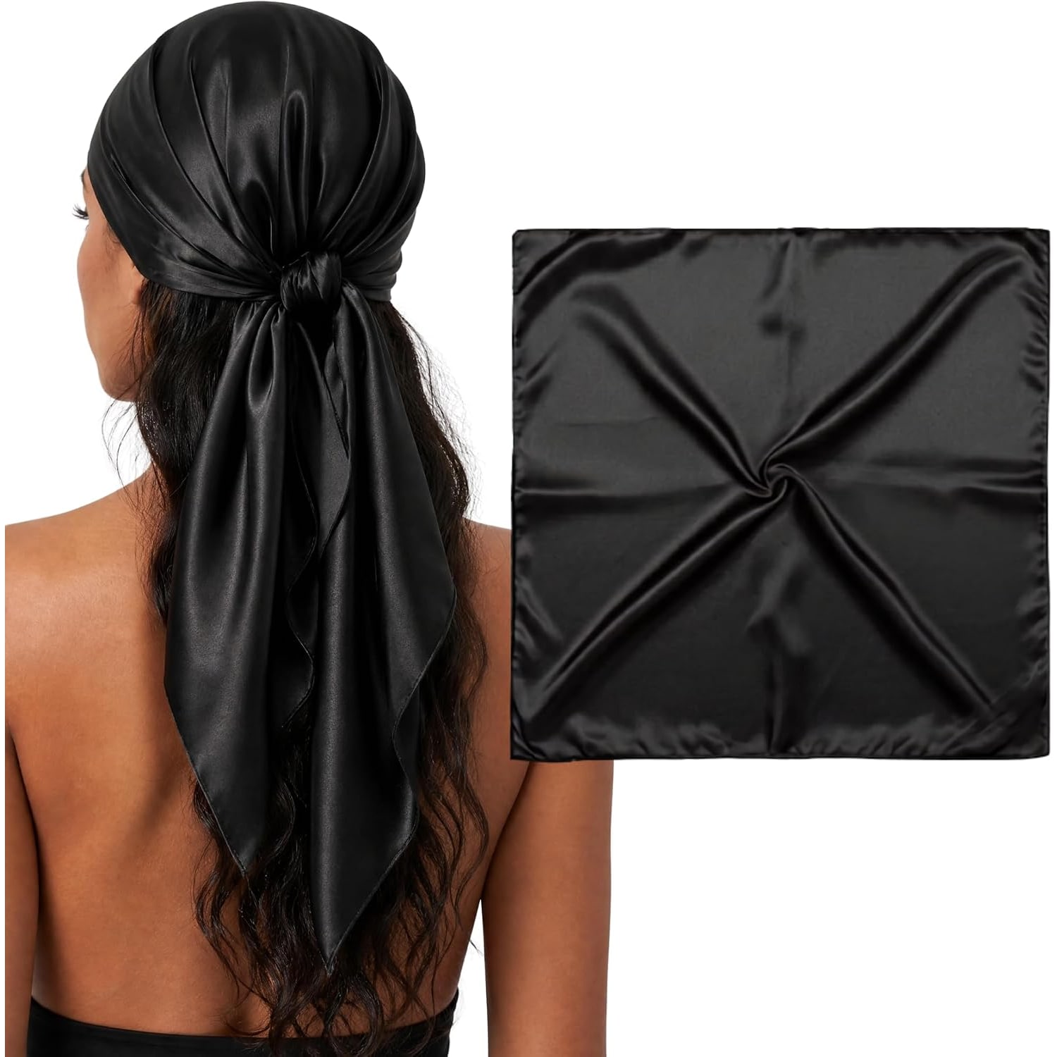 Black 19 Momme Mulberry Silk Head Scarf, 36 Inch Square
