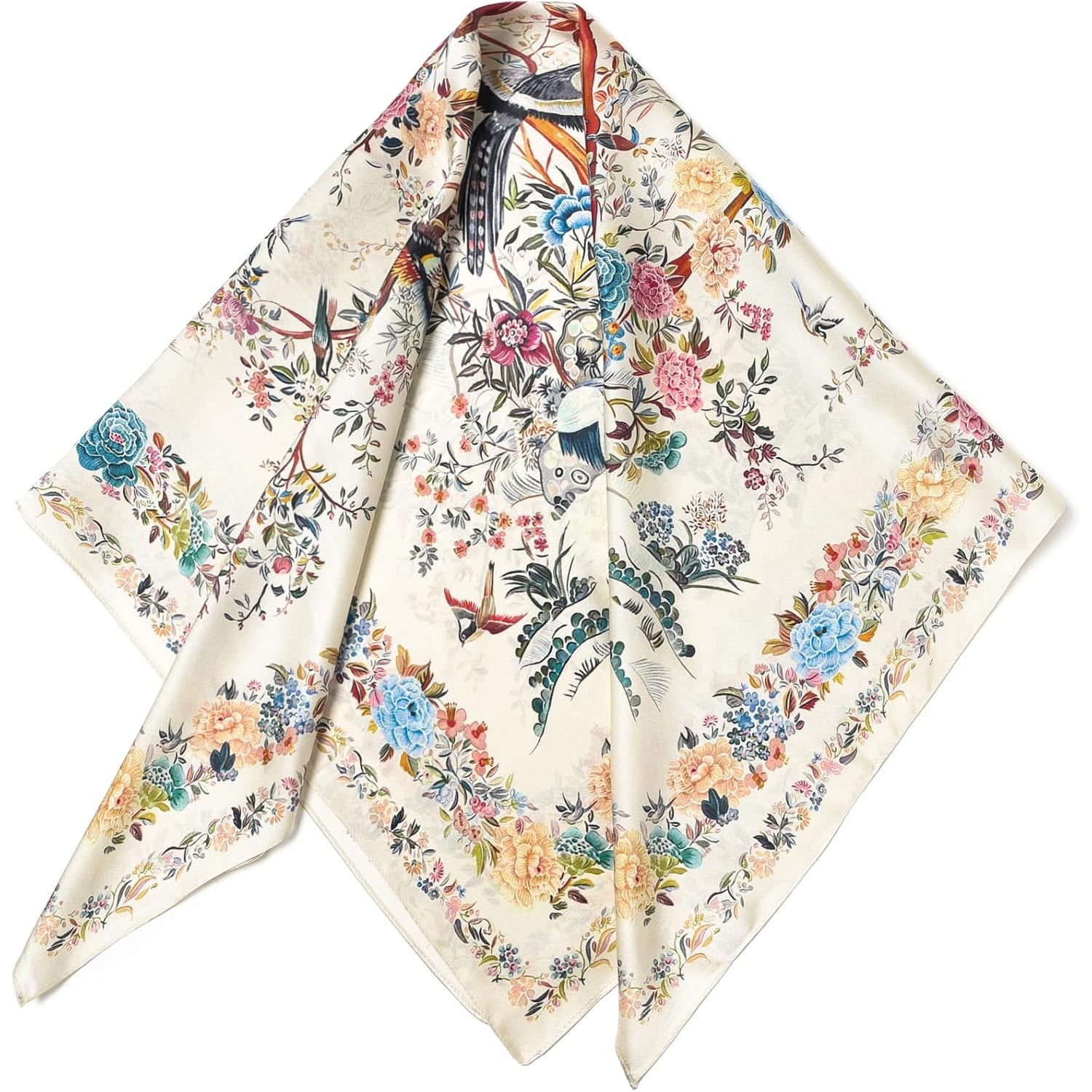 Milky White 35 Inch Square Mulberry Silk Scarf