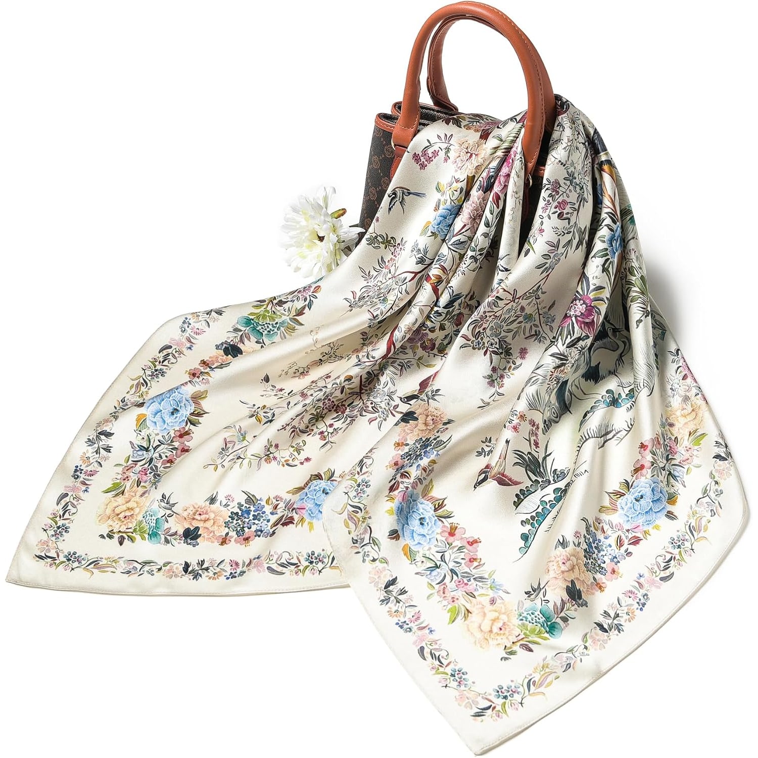 Milky White 35 Inch Square Mulberry Silk Scarf