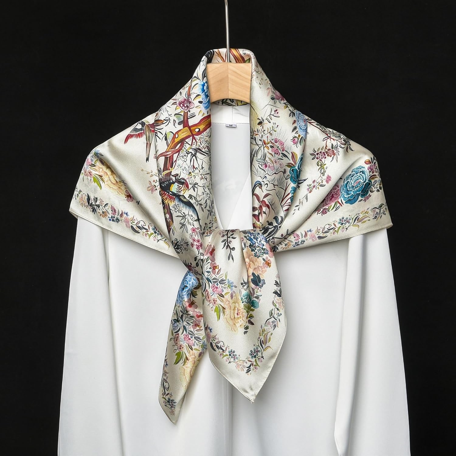Milky White 35 Inch Square Mulberry Silk Scarf