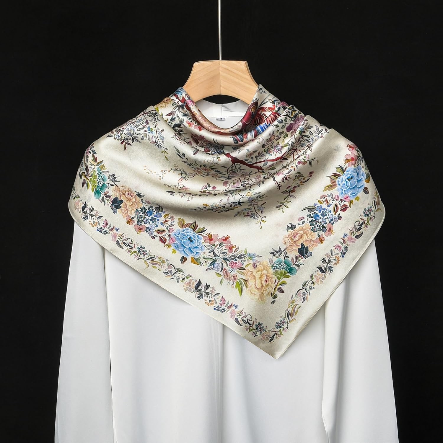 Milky White 35 Inch Square Mulberry Silk Scarf