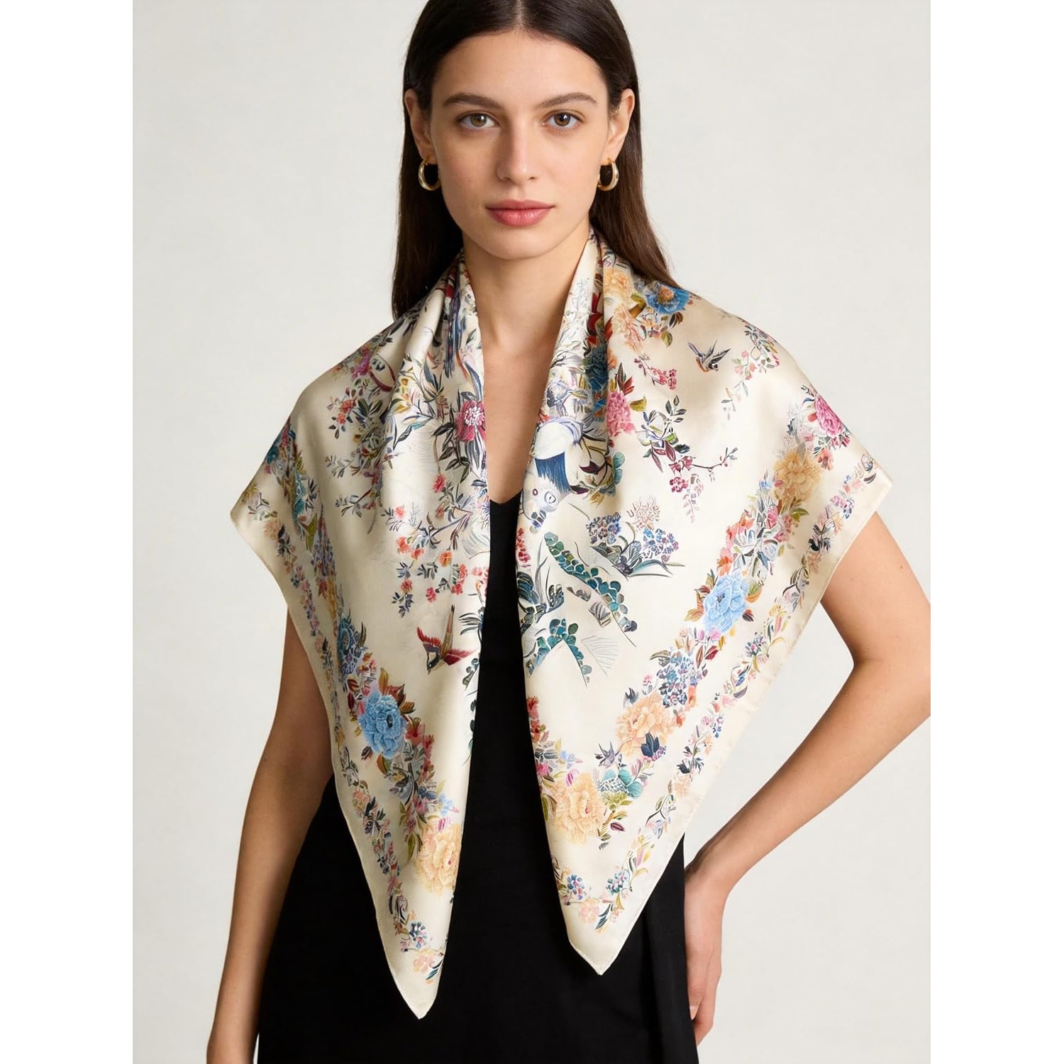 Milky White 35 Inch Square Mulberry Silk Scarf