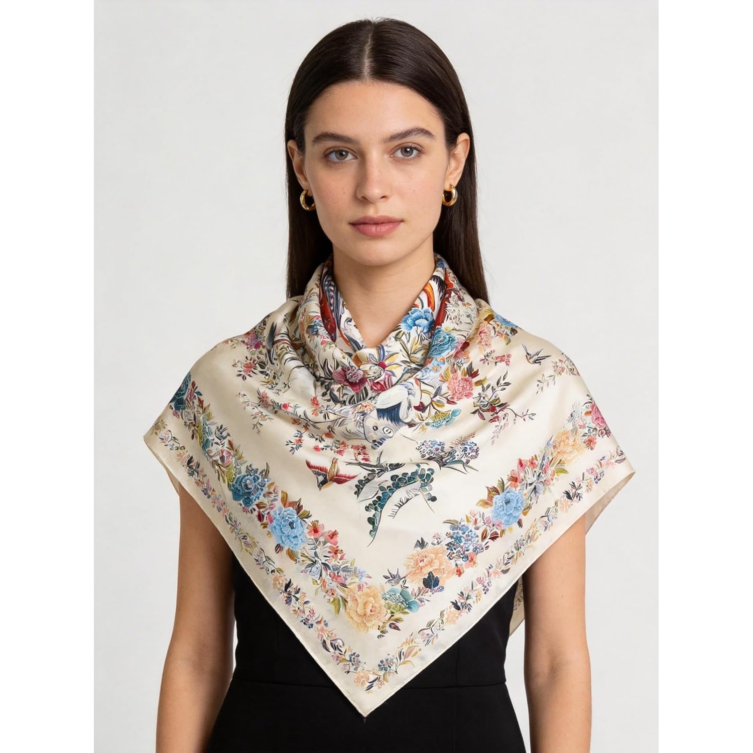 Milky White 35 Inch Square Mulberry Silk Scarf: image 7
