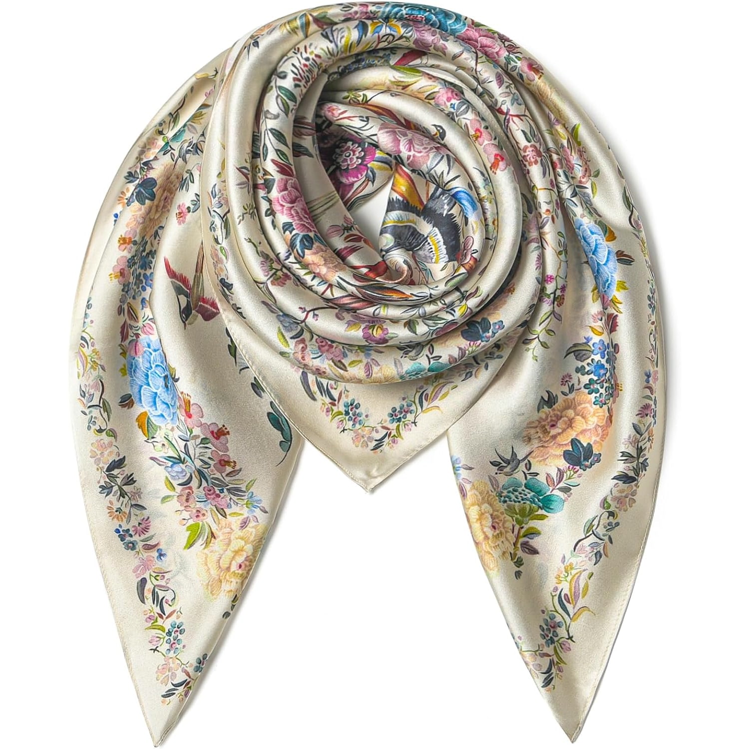 Milky White 35 Inch Square Mulberry Silk Scarf
