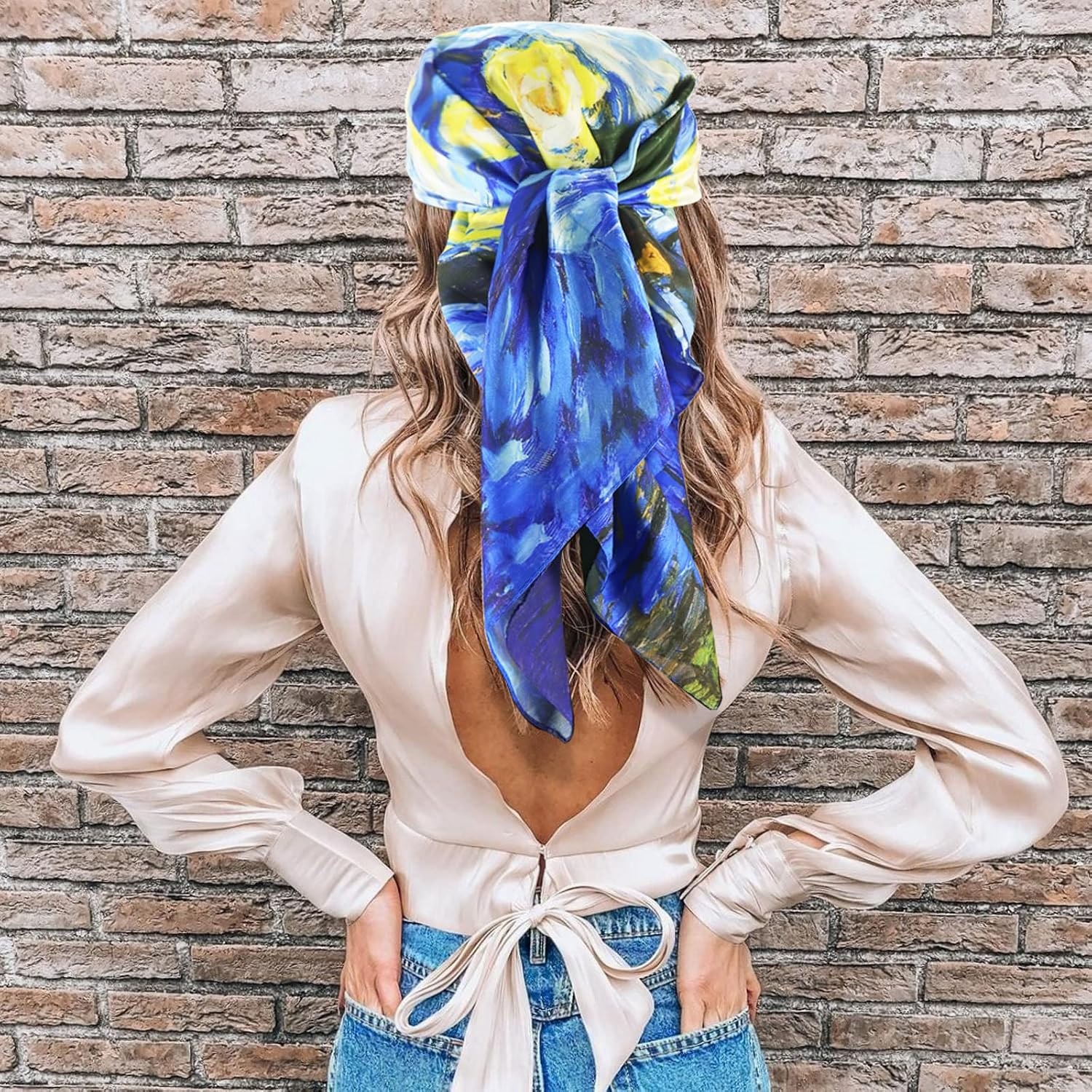 Starry Night Print 35 Inch Square Mulberry Silk Scarf: image 4