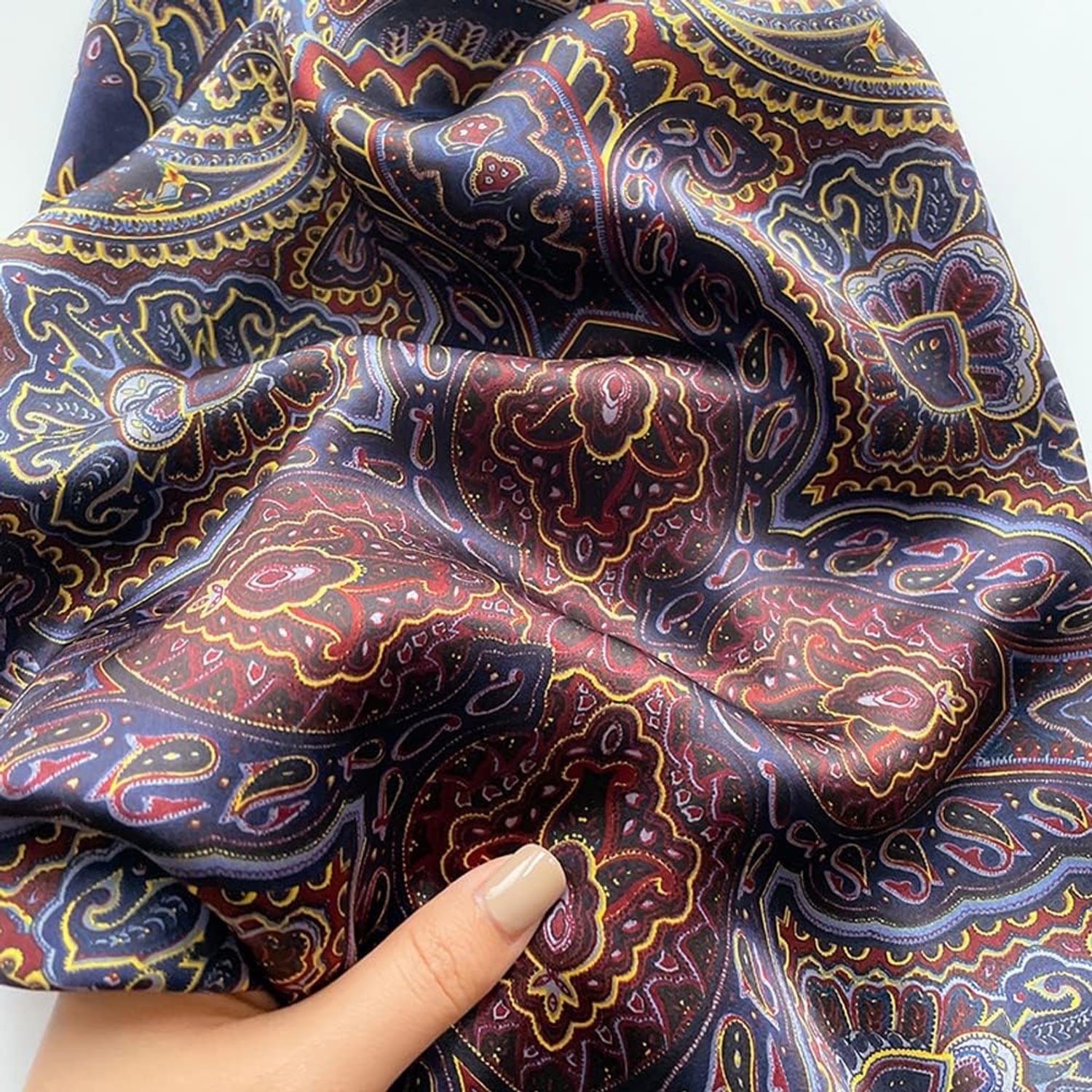 Blue Paisley Square Silk Scarf, 26 Inch Mulberry Silk