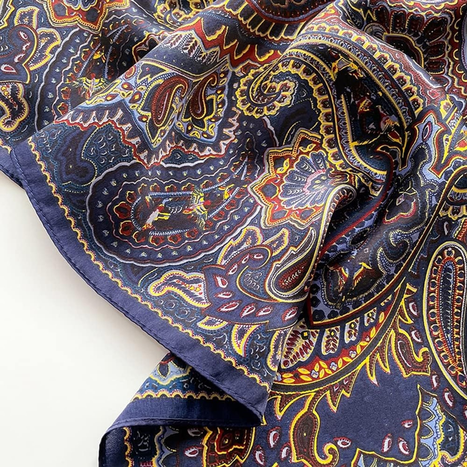 Blue Paisley Square Silk Scarf, 26 Inch Mulberry Silk