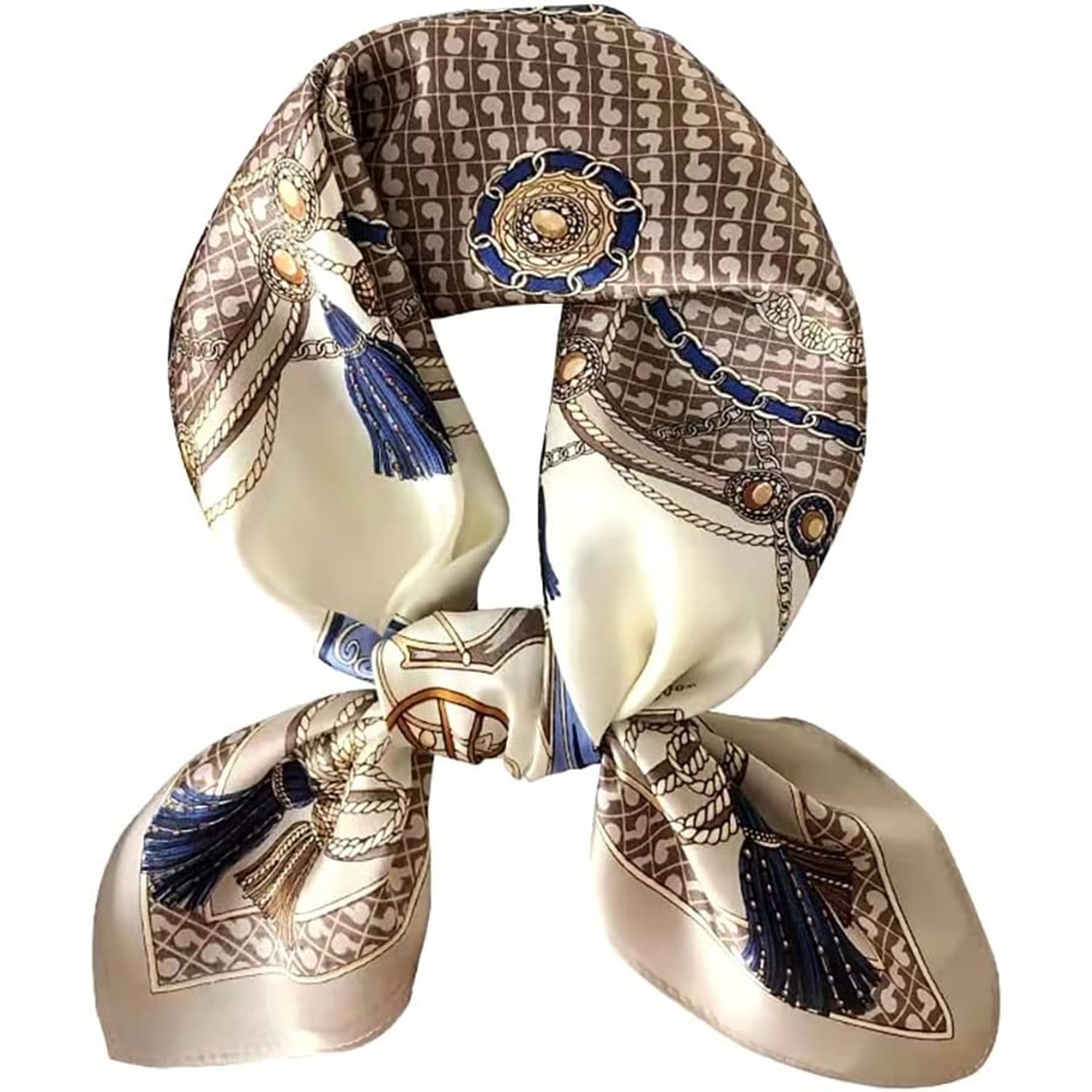 Tan Carriage Print Square Silk Scarf, 26 Inch