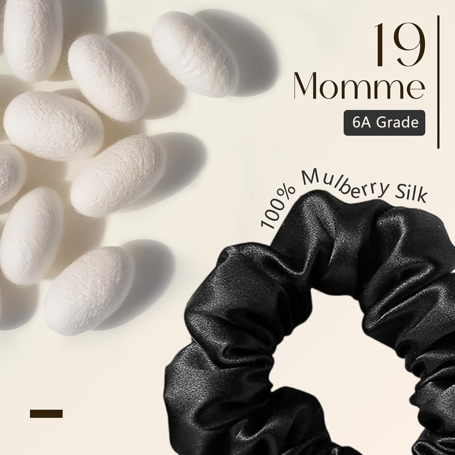 19 Momme Silk Scrunchies, 3 Pack, Black