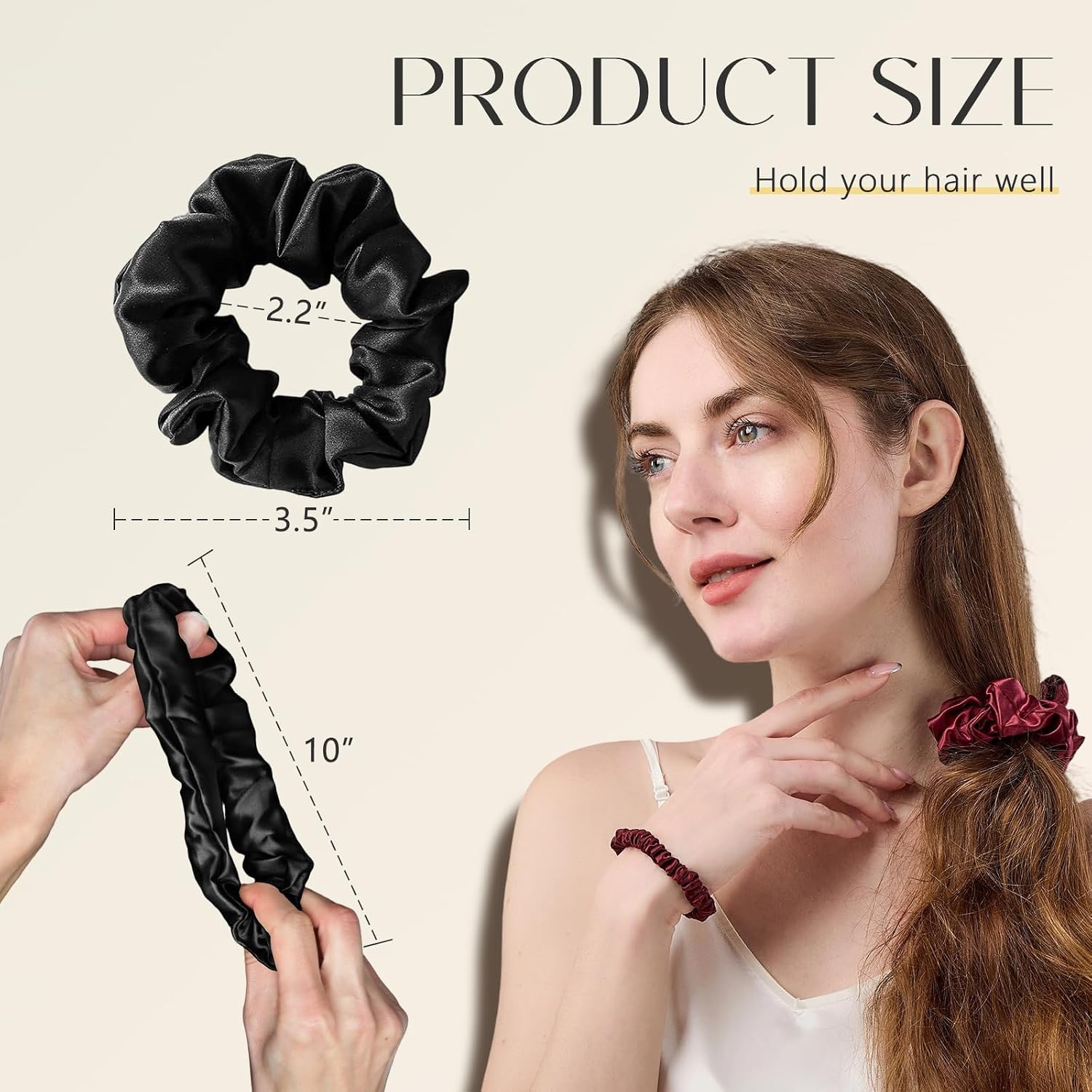 19 Momme Silk Scrunchies, 3 Pack, Black