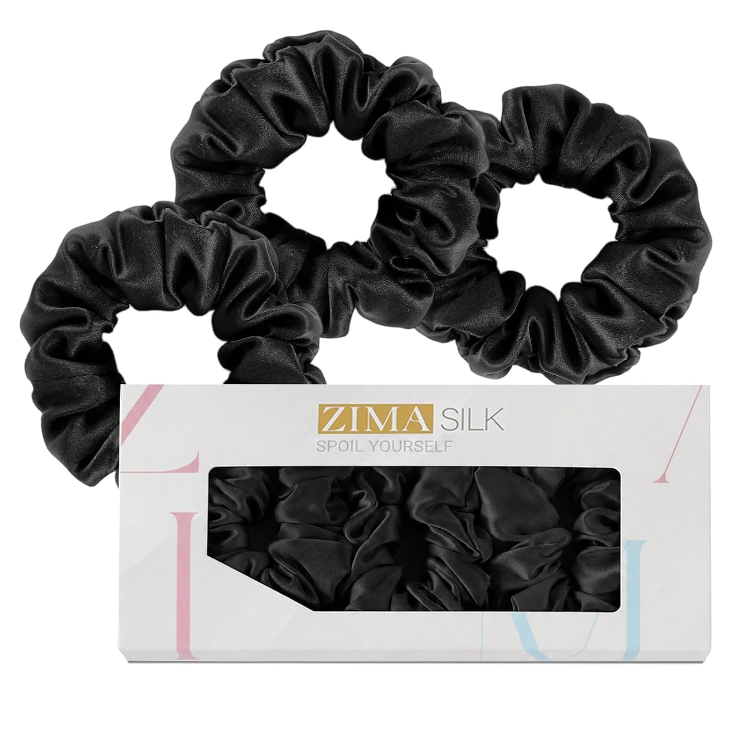 19 Momme Silk Scrunchies, 3 Pack, Black