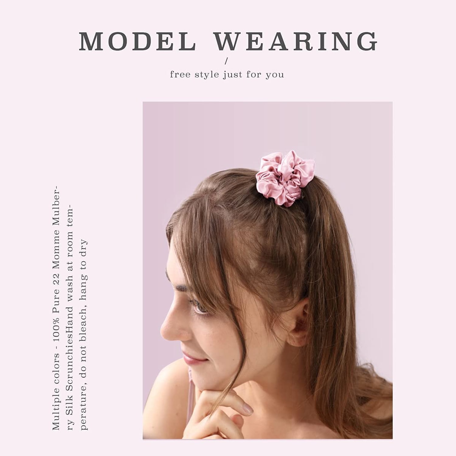 22 Momme Mini Silk Scrunchies 3 Pack, Pink: image 2