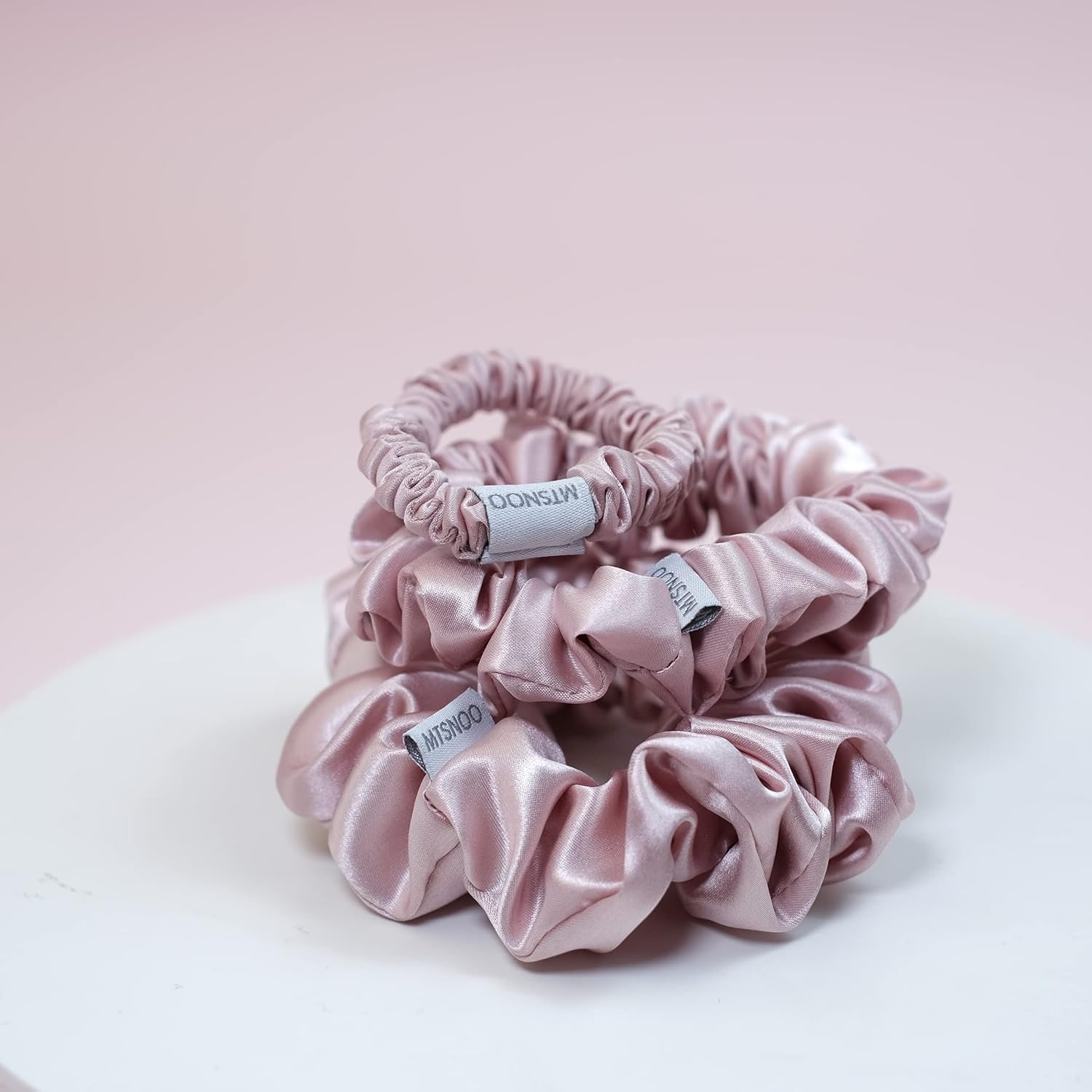 22 Momme Mini Silk Scrunchies 3 Pack, Pink: image 5
