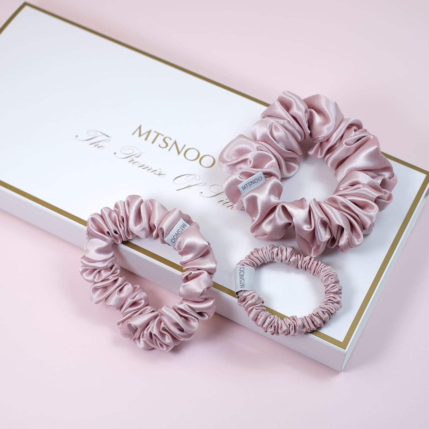 22 Momme Mini Silk Scrunchies 3 Pack, Pink