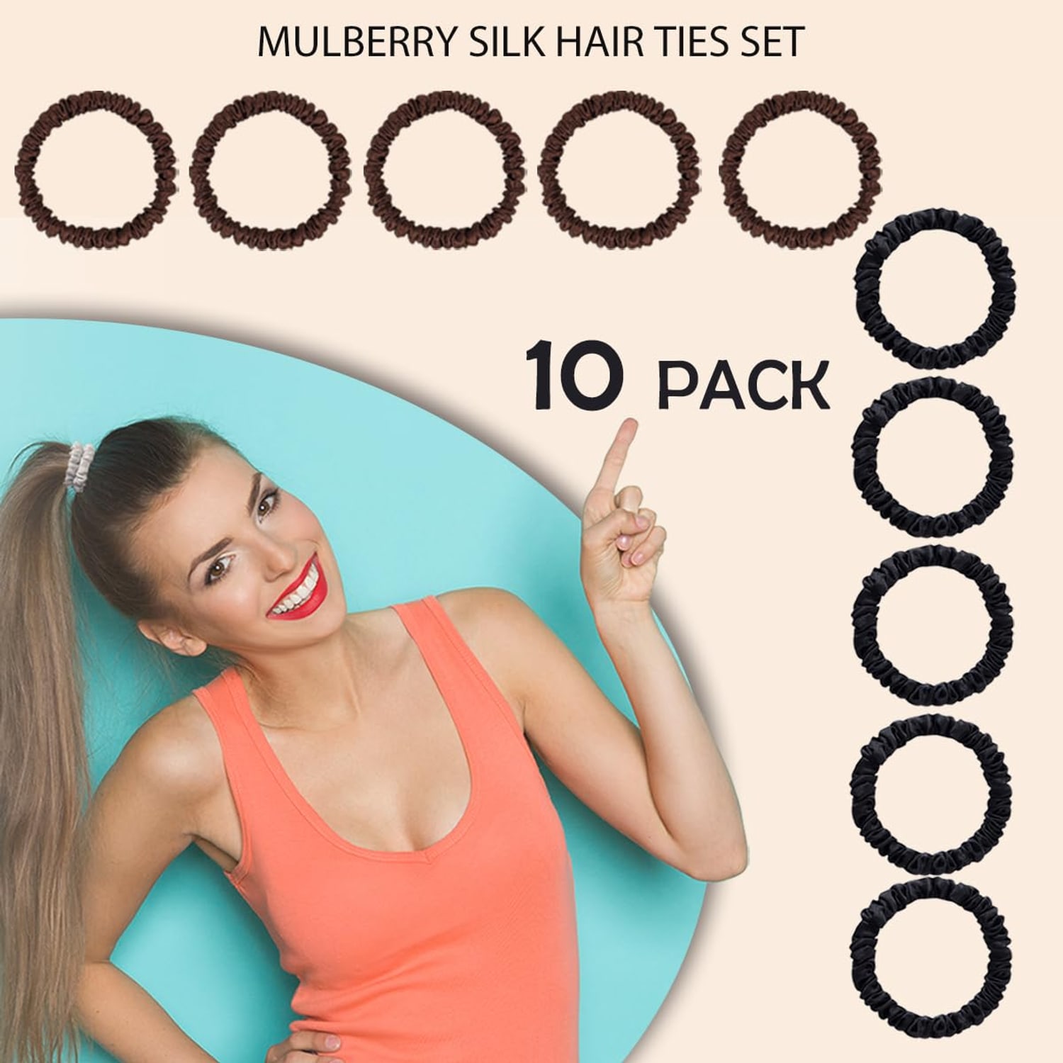 22 Momme Silk Hair Ties, 10 Pack in Black and Brown: image 2