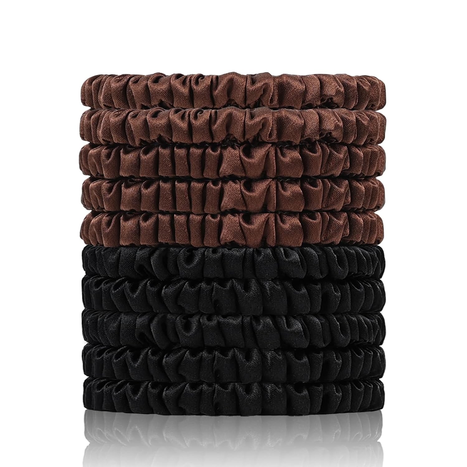 22 Momme Silk Hair Ties, 10 Pack in Black and Brown