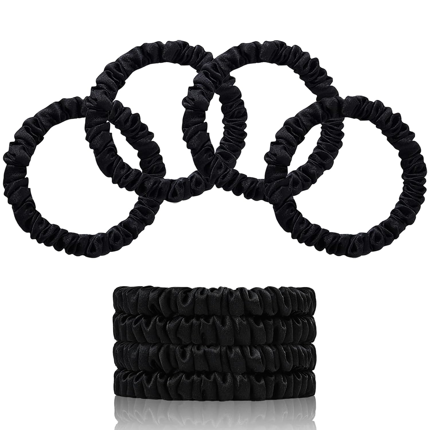 22 Momme Silk Hair Ties, 4 Pack, Black