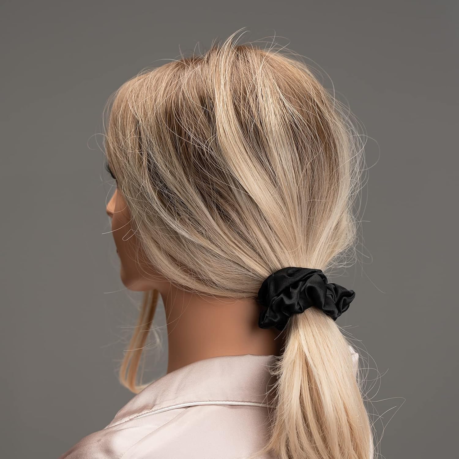 22 Momme Mulberry Silk Scrunchies 3 Pack (Black, Navy, Emerald): image 5
