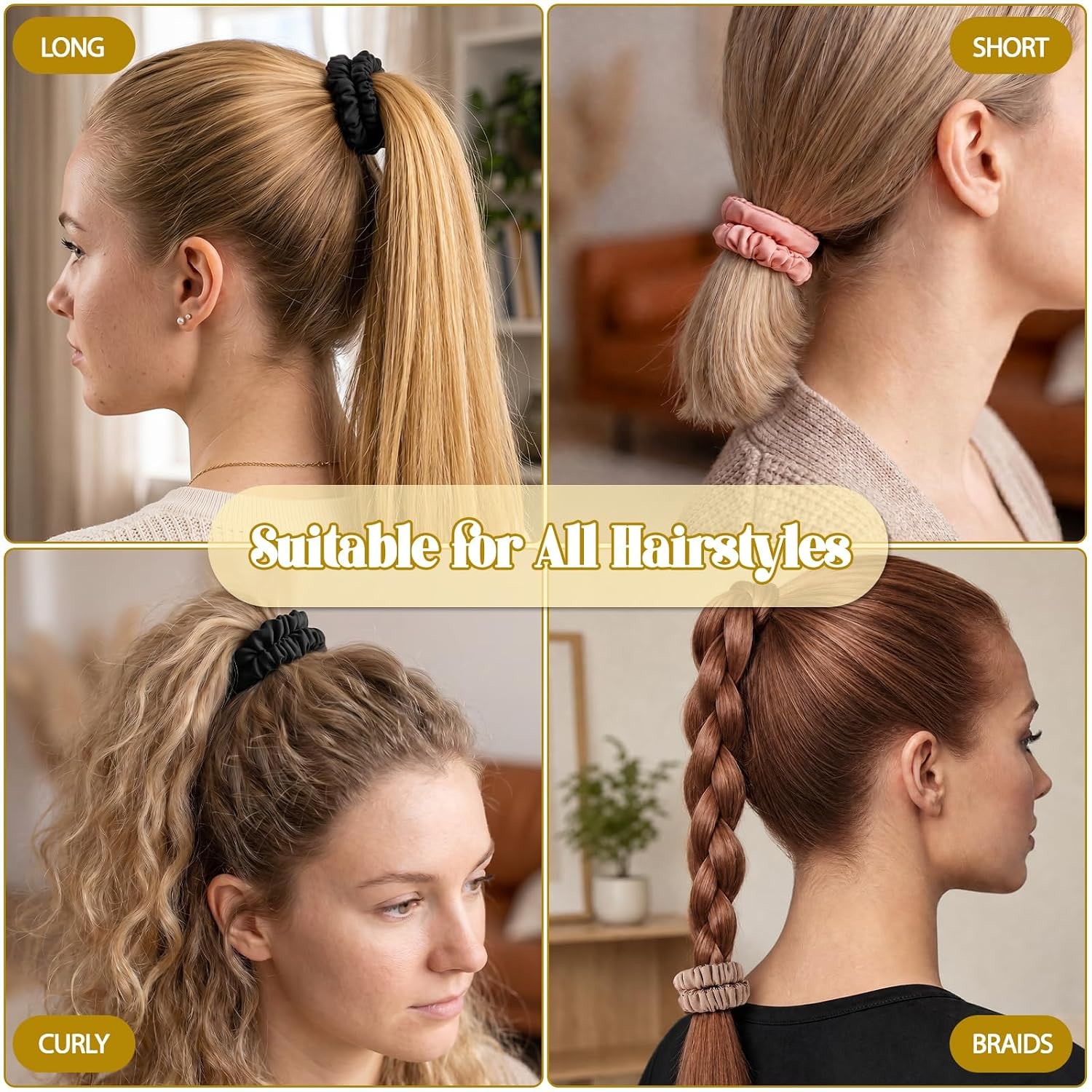 Mulberry Silk Hair Ties 6 Pack in Black, Coffee Brown and Rose Pink: image 3