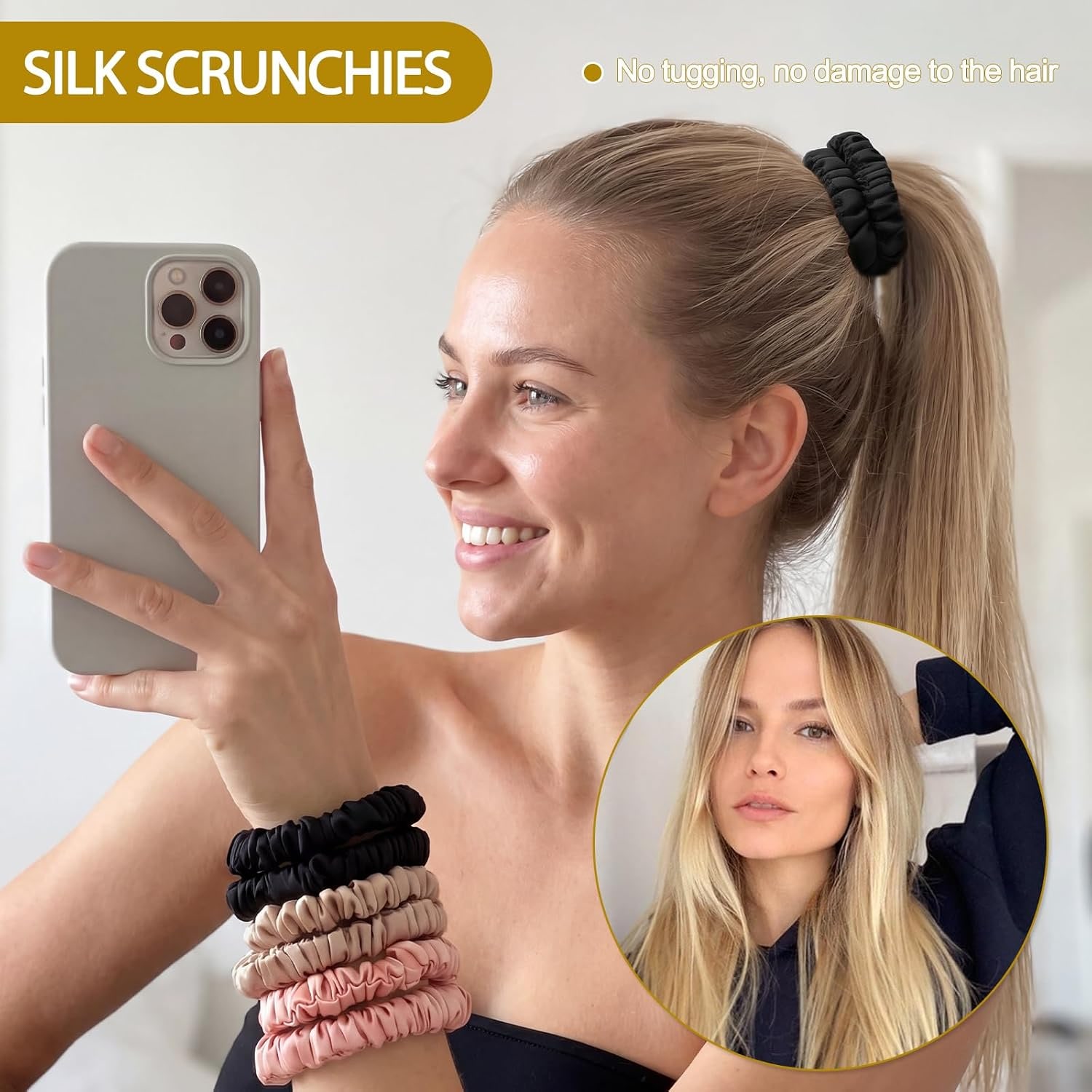 Mulberry Silk Hair Ties 6 Pack in Black, Coffee Brown and Rose Pink: image 4
