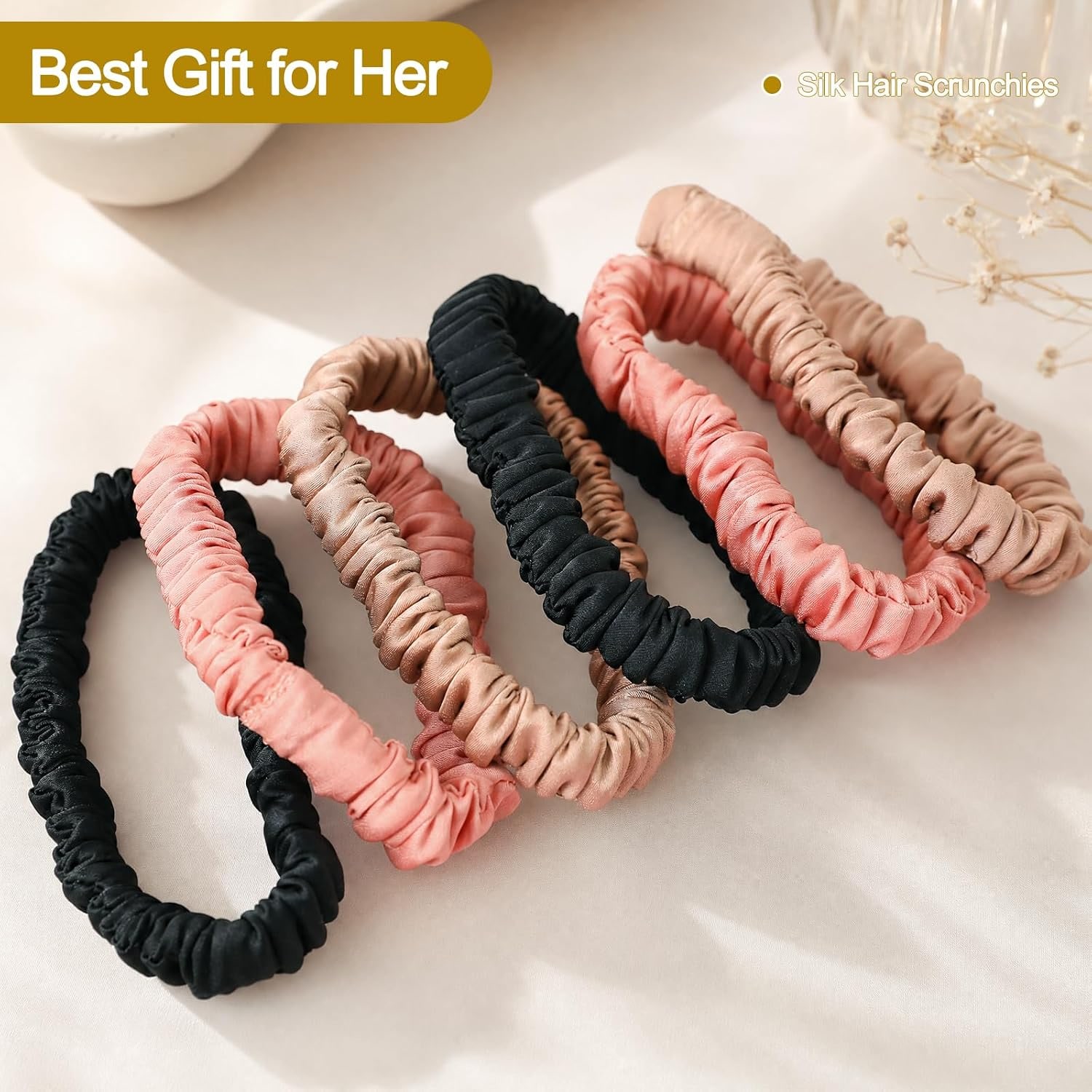 Mulberry Silk Hair Ties 6 Pack in Black, Coffee Brown and Rose Pink: image 5