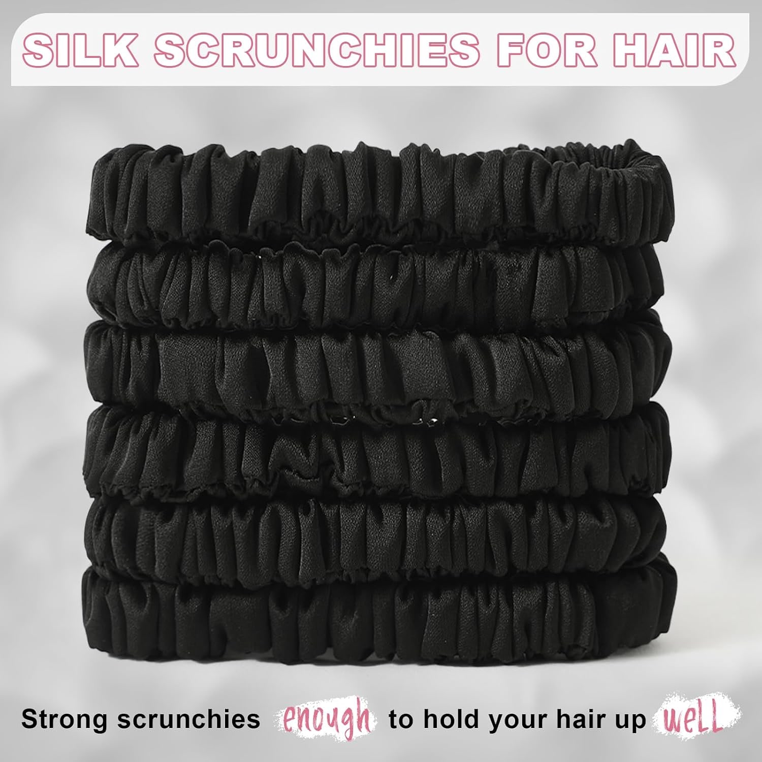 Black Mulberry Silk Hair Ties, 6 Pack: image 4