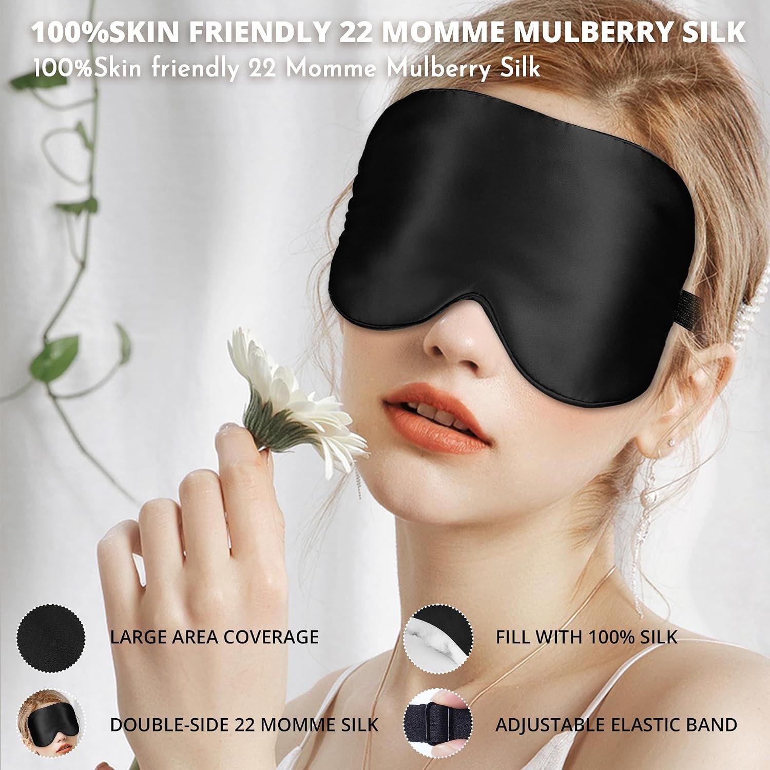 Black 22 Momme Mulberry Silk Sleep Mask with Adjustable Strap