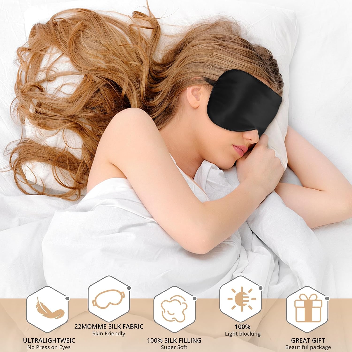 Black 22 Momme Mulberry Silk Sleep Mask with Adjustable Strap