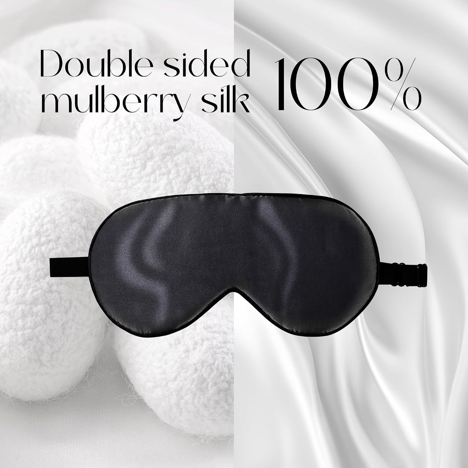 Black Mulberry Silk Sleep Mask with Adjustable Strap: image 2