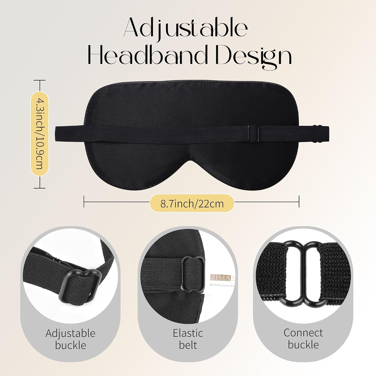 Black Mulberry Silk Sleep Mask with Adjustable Strap: image 3