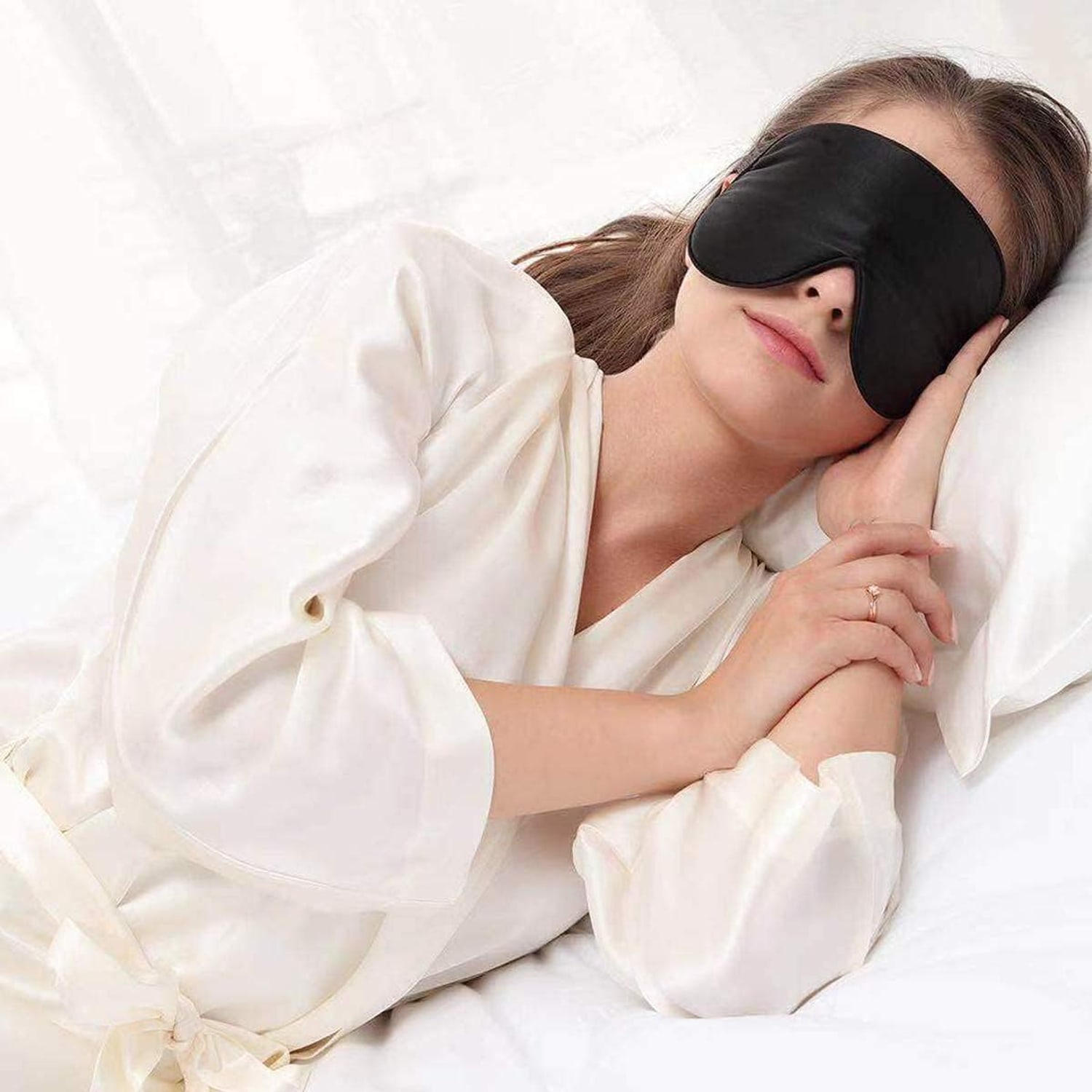 Black Silk Sleep Mask with Cotton Filling: image 4