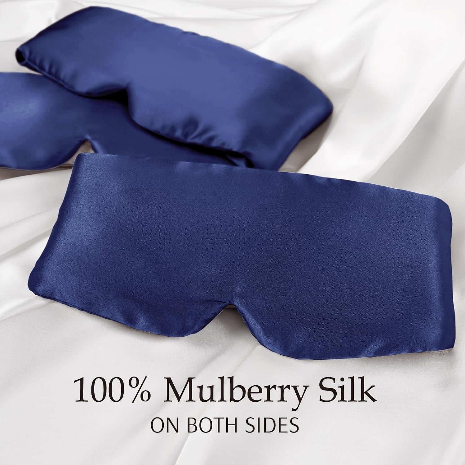 Dark Blue Silk Sleep Mask with Ear Band: image 2