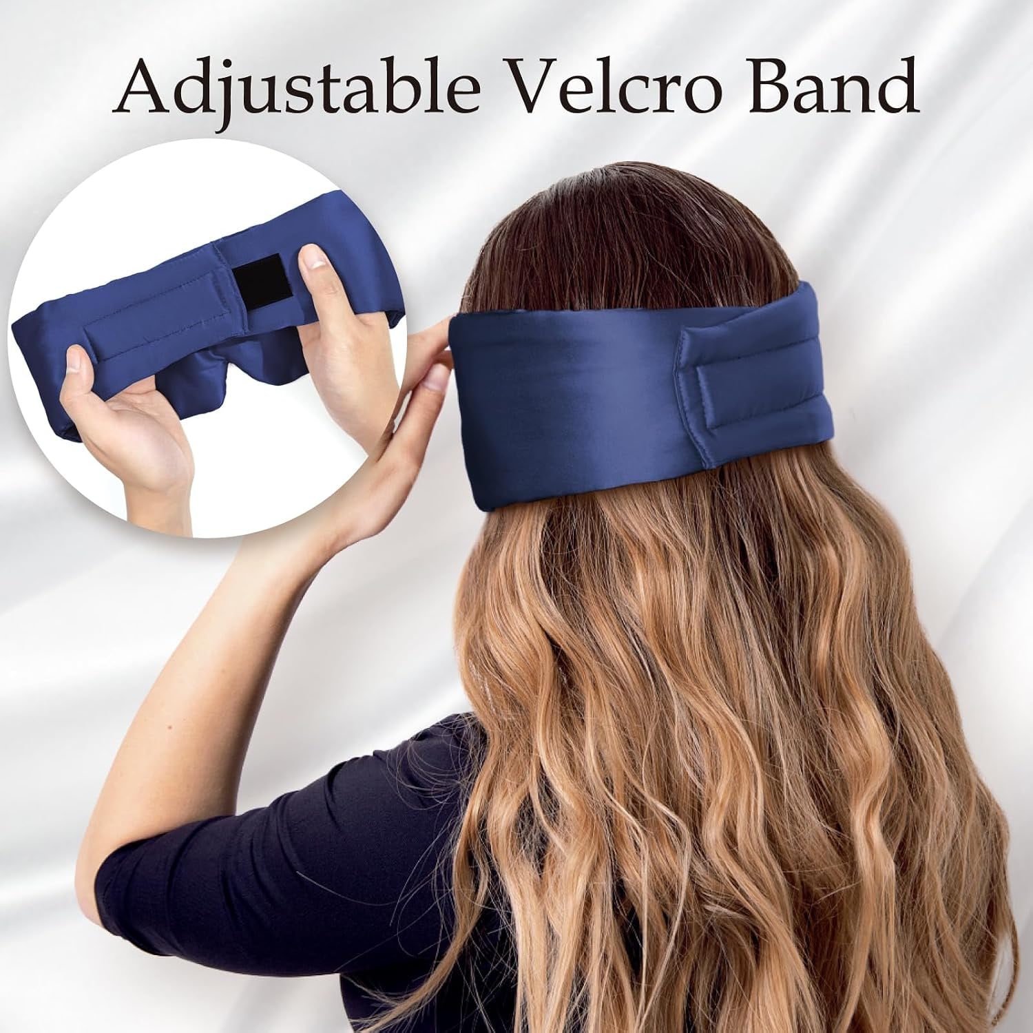 Dark Blue Silk Sleep Mask with Ear Band: image 3