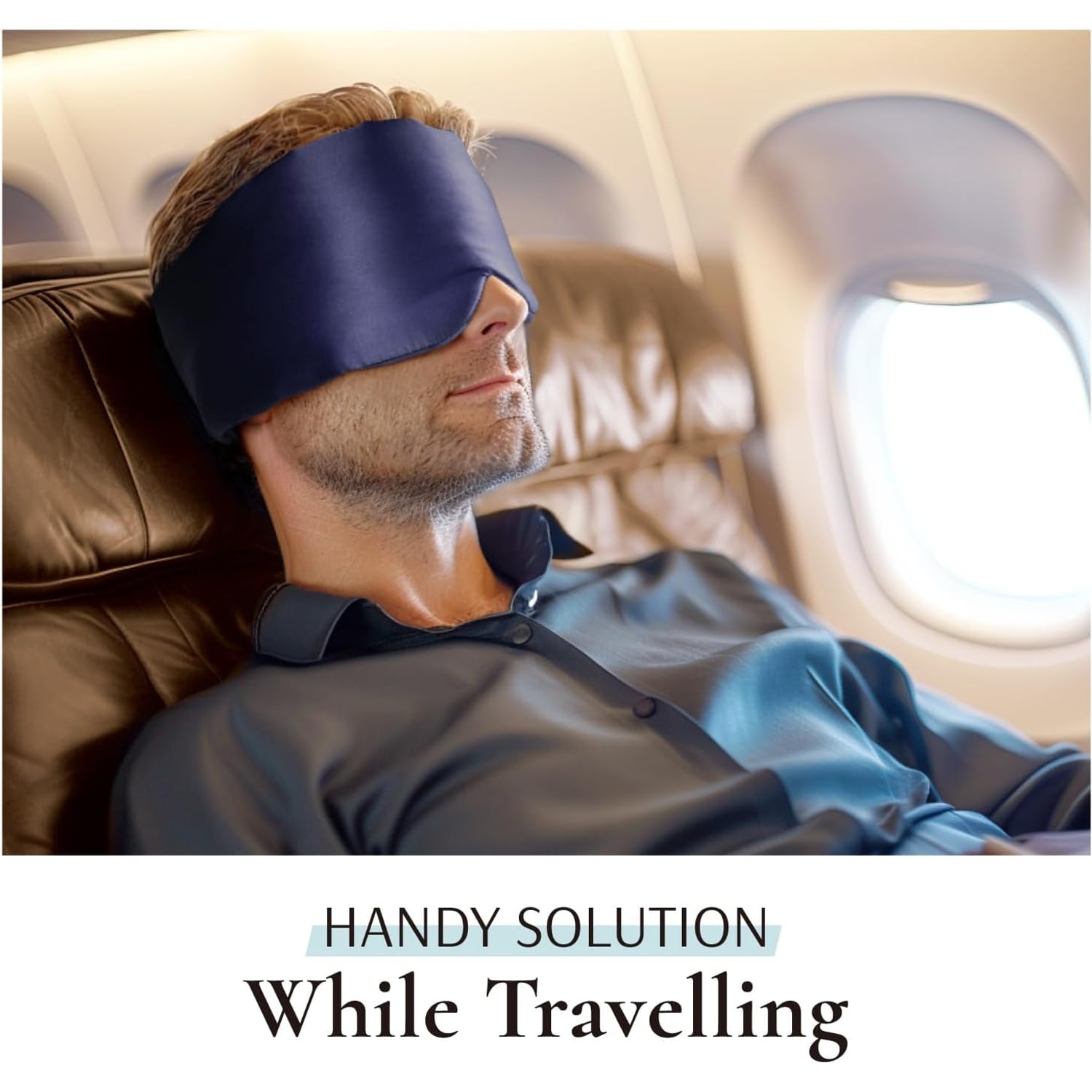 Dark Blue Silk Sleep Mask with Ear Band: image 5