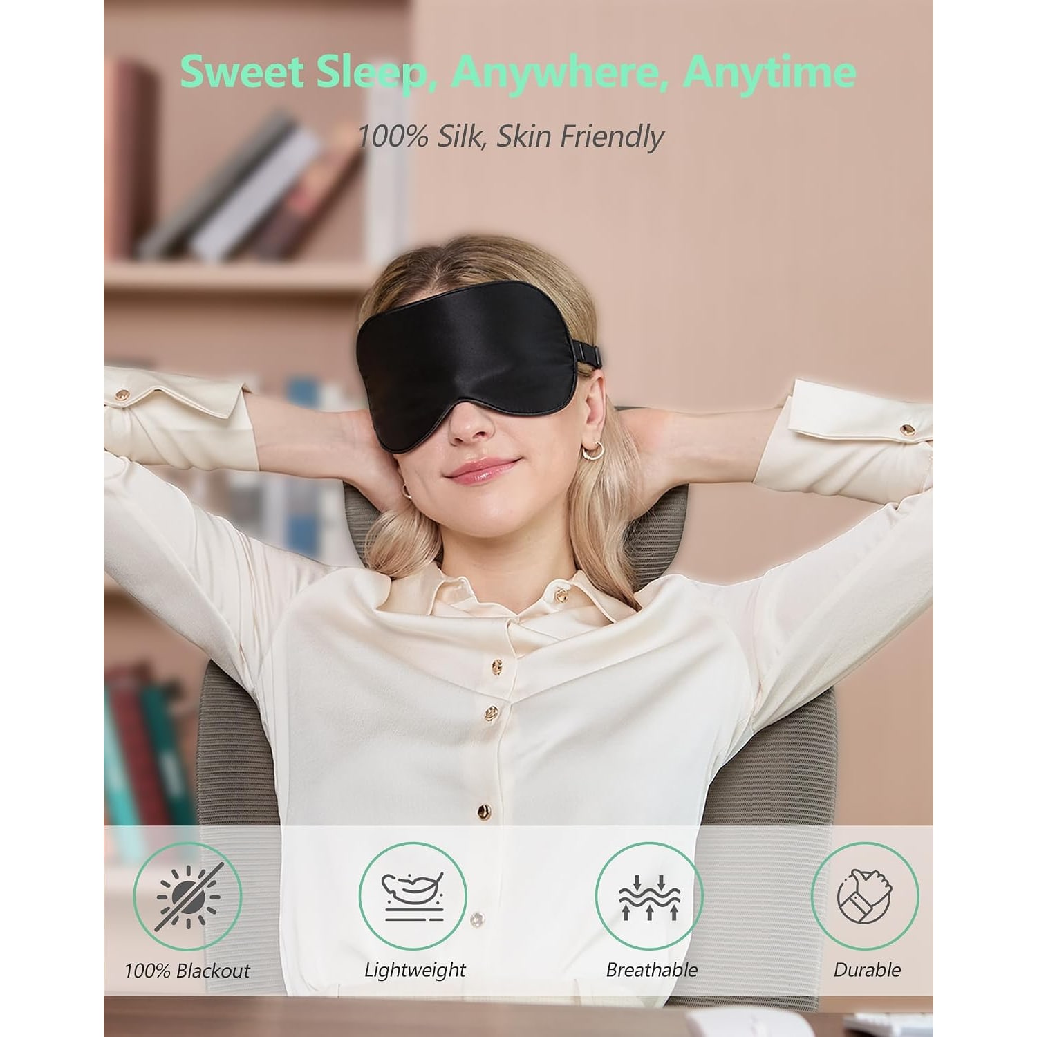 Mulberry Silk Sleep Masks 2 Pack, Pink and Black: image 5